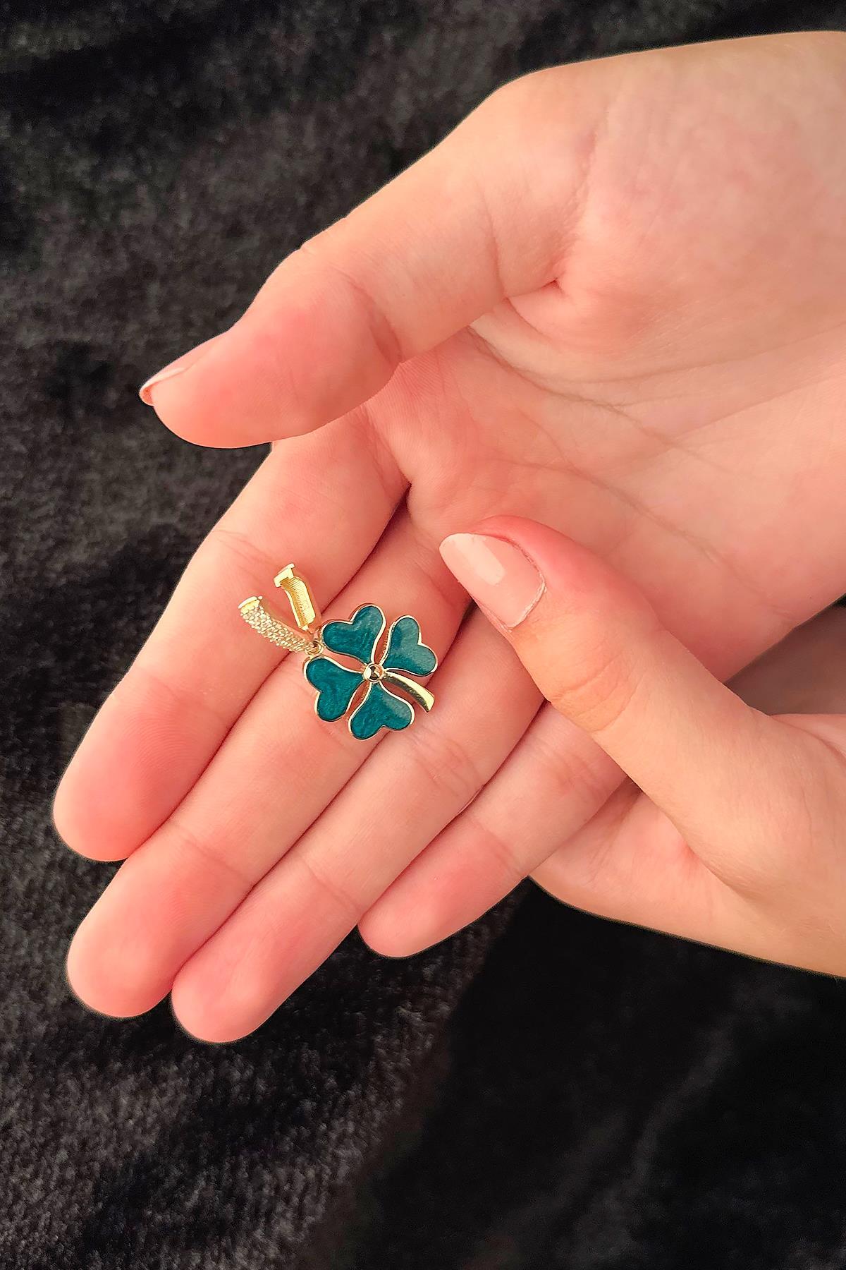 14 Ayar Altın Okyanus Mavisi Dört Yapraklı Yonca Koyle Ucu - Fiyonk Kuyumculuk (1)