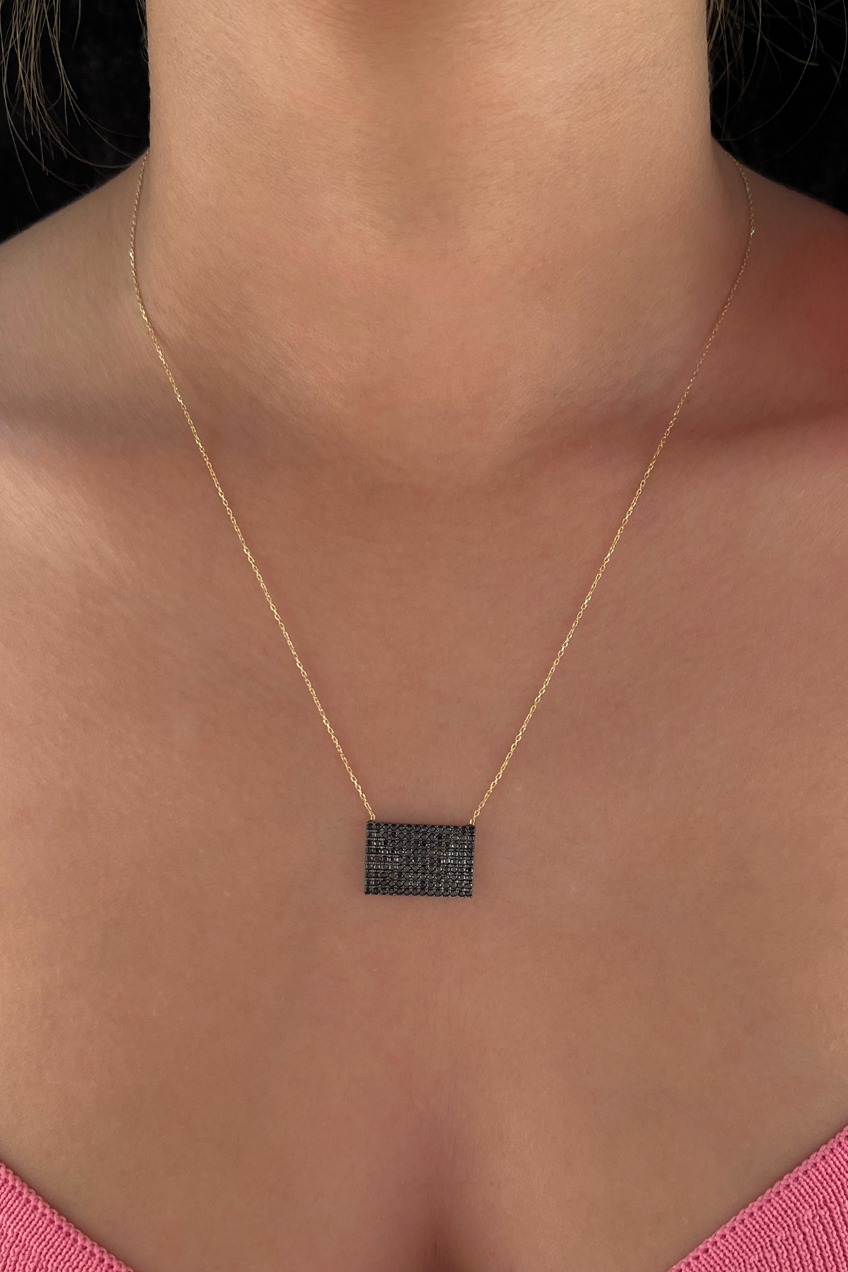 14 Ayar Altın Oniks Taşlı Dikdörtgen Kolye - Fiyonk Kuyumculuk (1)