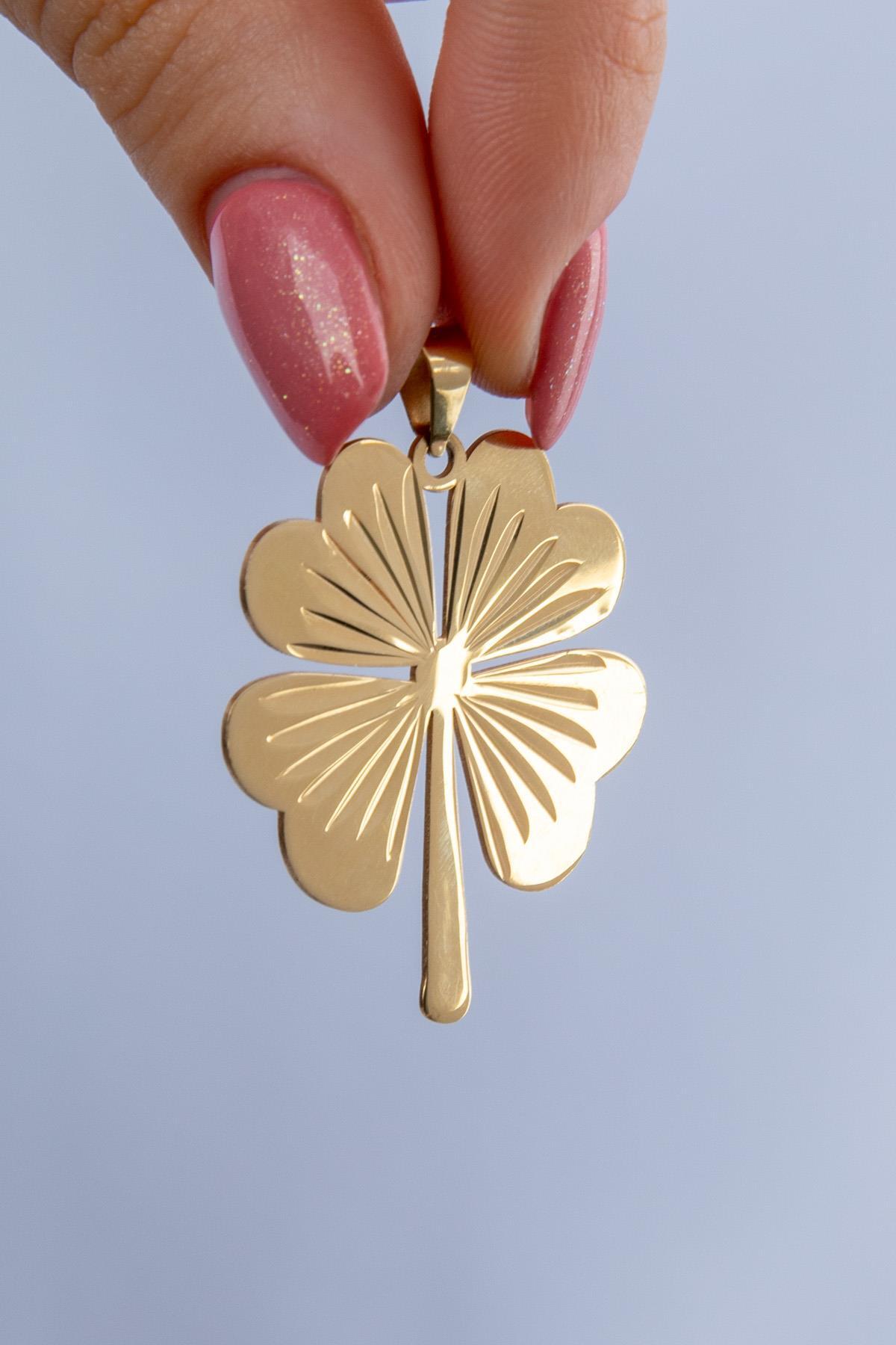 14 Ayar Altın Yonca Kolye Ucu - Fiyonk Kuyumculuk (1)