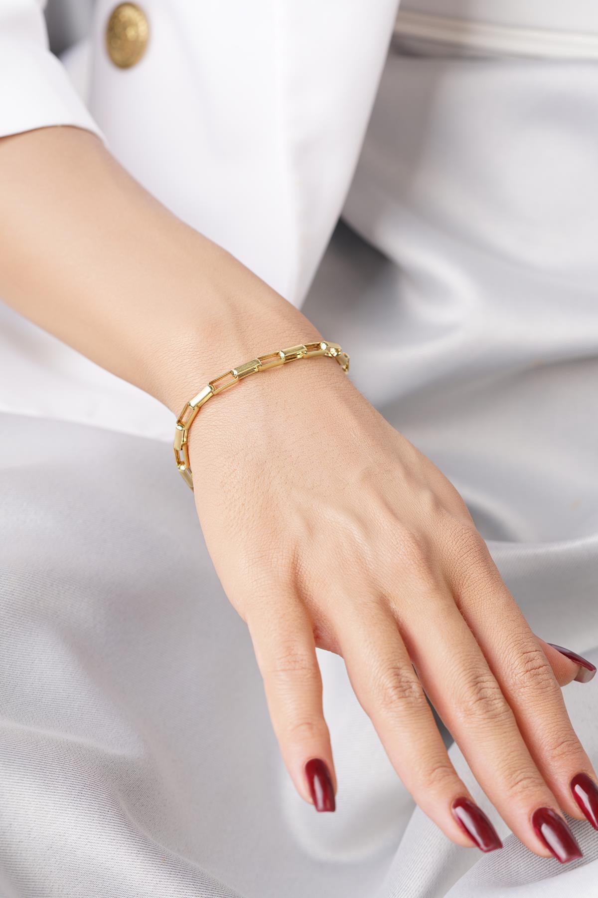 14 Ayar Altın Oval Ataç Zincir Bileklik - Fiyonk Kuyumculuk (1)