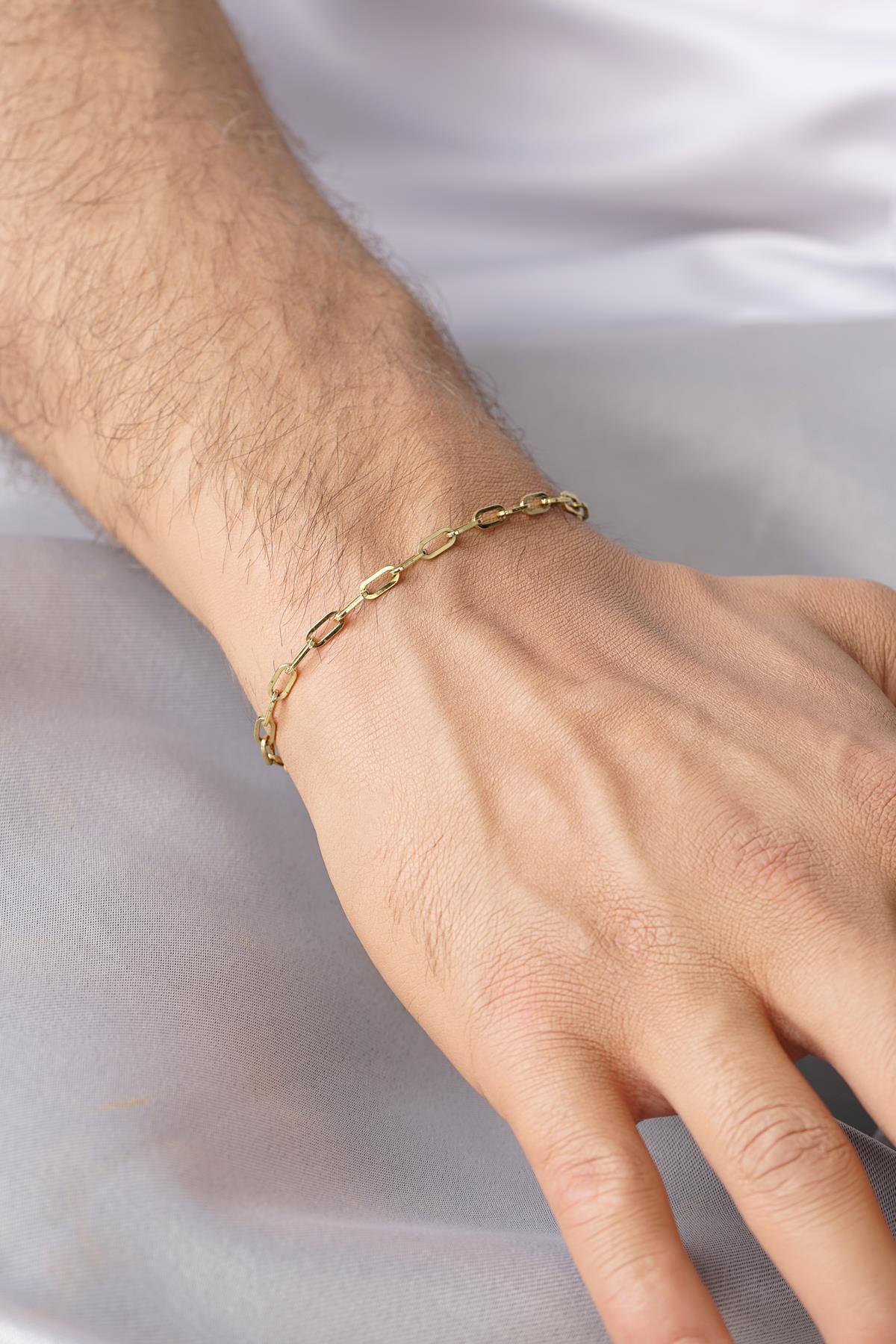 14 Ayar Altın Oval Ataç Zincir Erkek Bileklik - Fiyonk Kuyumculuk