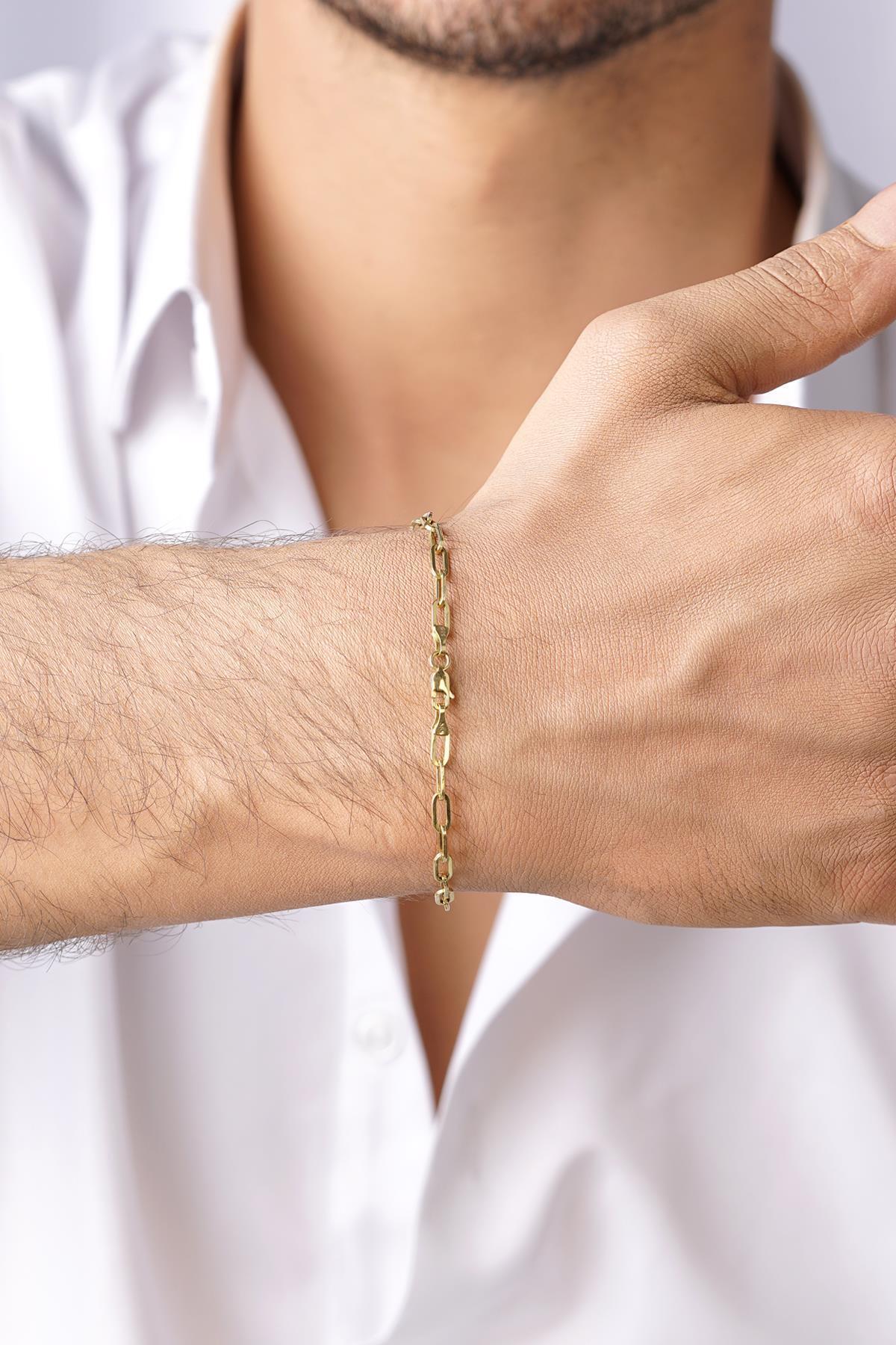 14 Ayar Altın Oval Ataç Zincir Erkek Bileklik - Fiyonk Kuyumculuk (1)