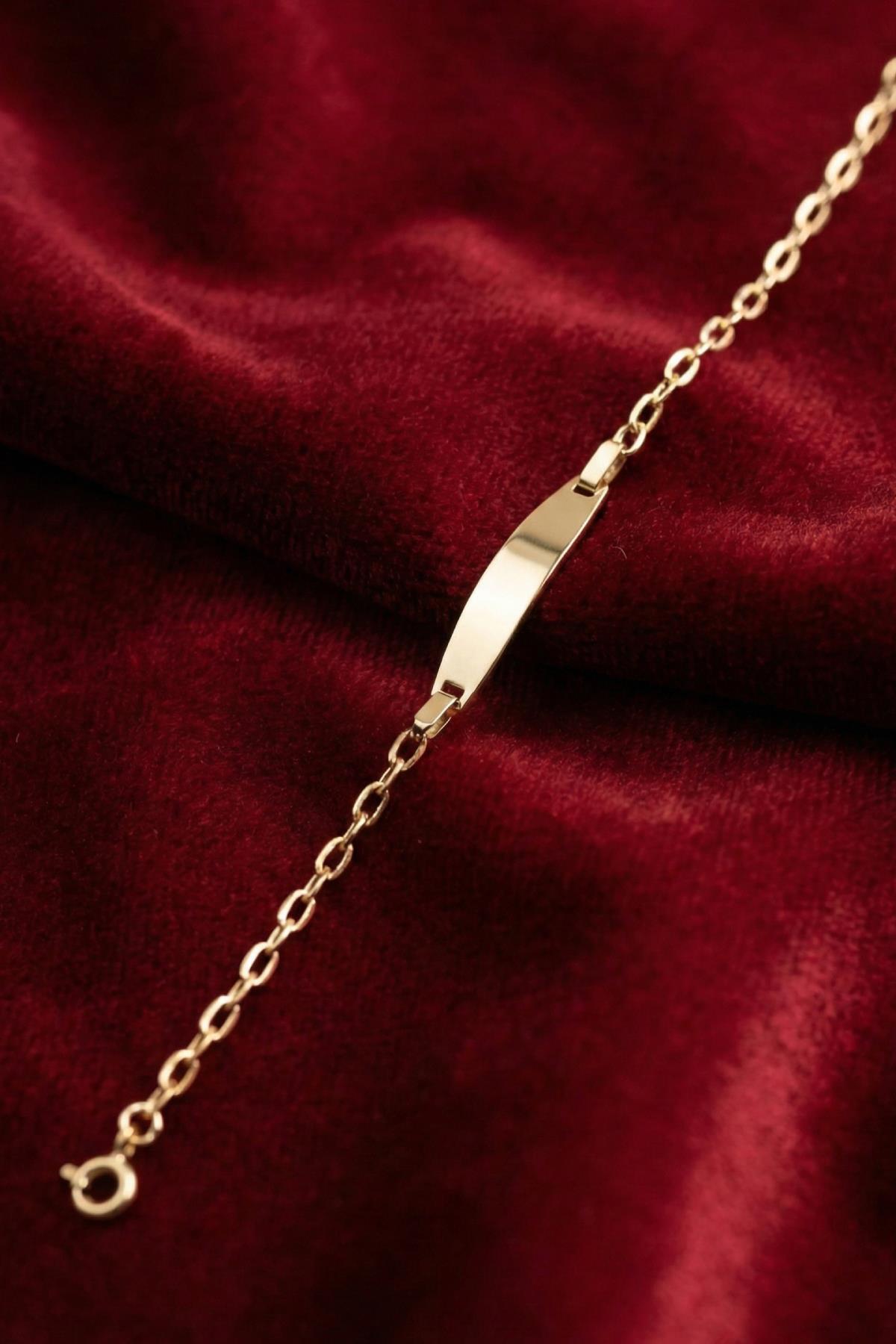 14 Ayar Altın Oval Ataç Zincirli Oval Plaka Bebek Çocuk Künyesi - Fiyonk Kuyumculuk (1)