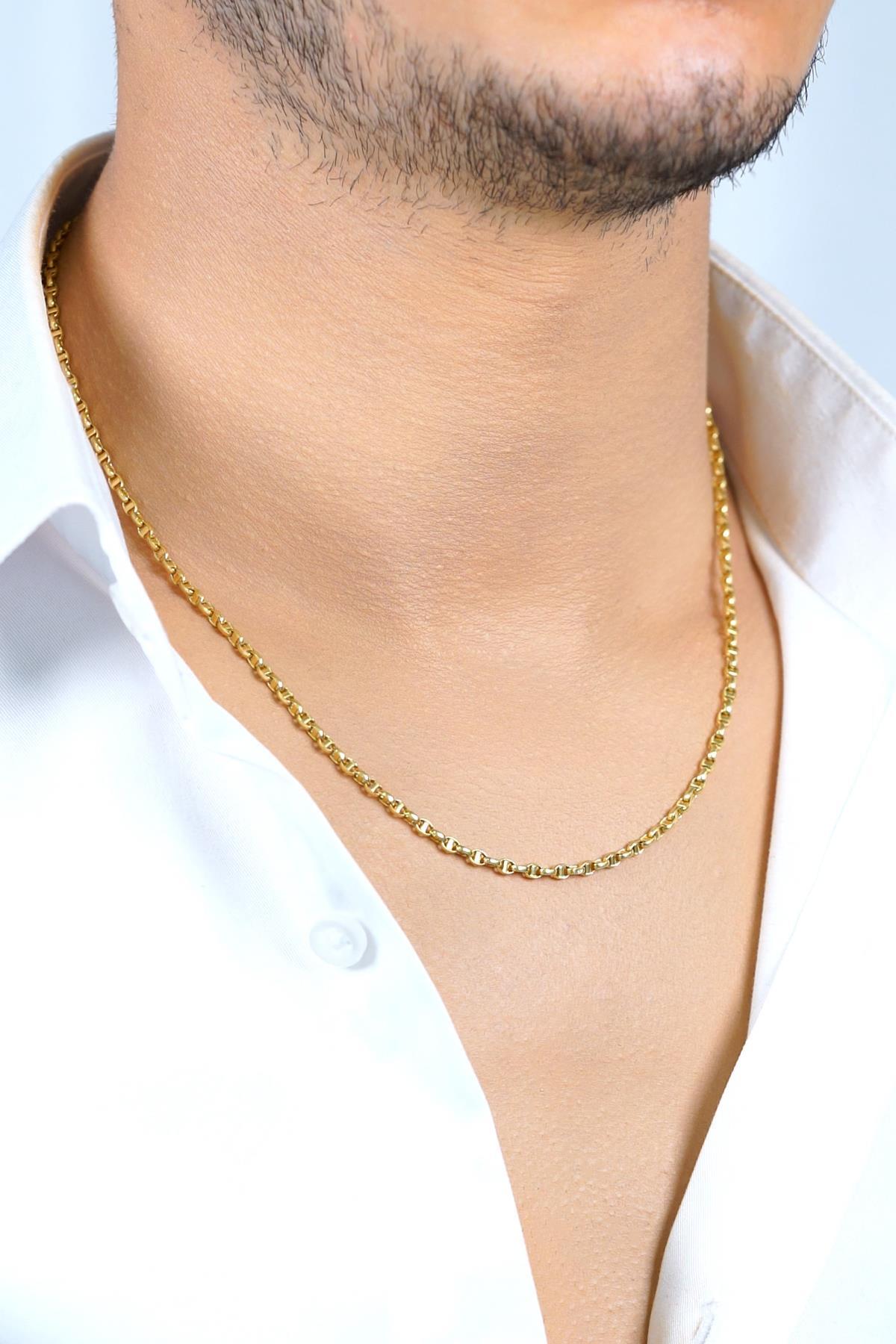 14 Ayar Altın Oval Barlı Zincir Erkek Kolye - Fiyonk Kuyumculuk (1)