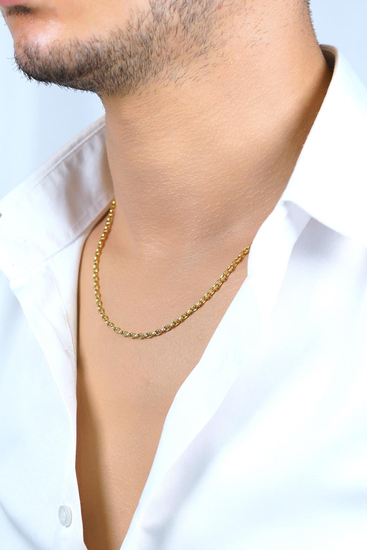 14 Ayar Altın Oval Barlı Zincir Erkek Kolye - Fiyonk Kuyumculuk (1)