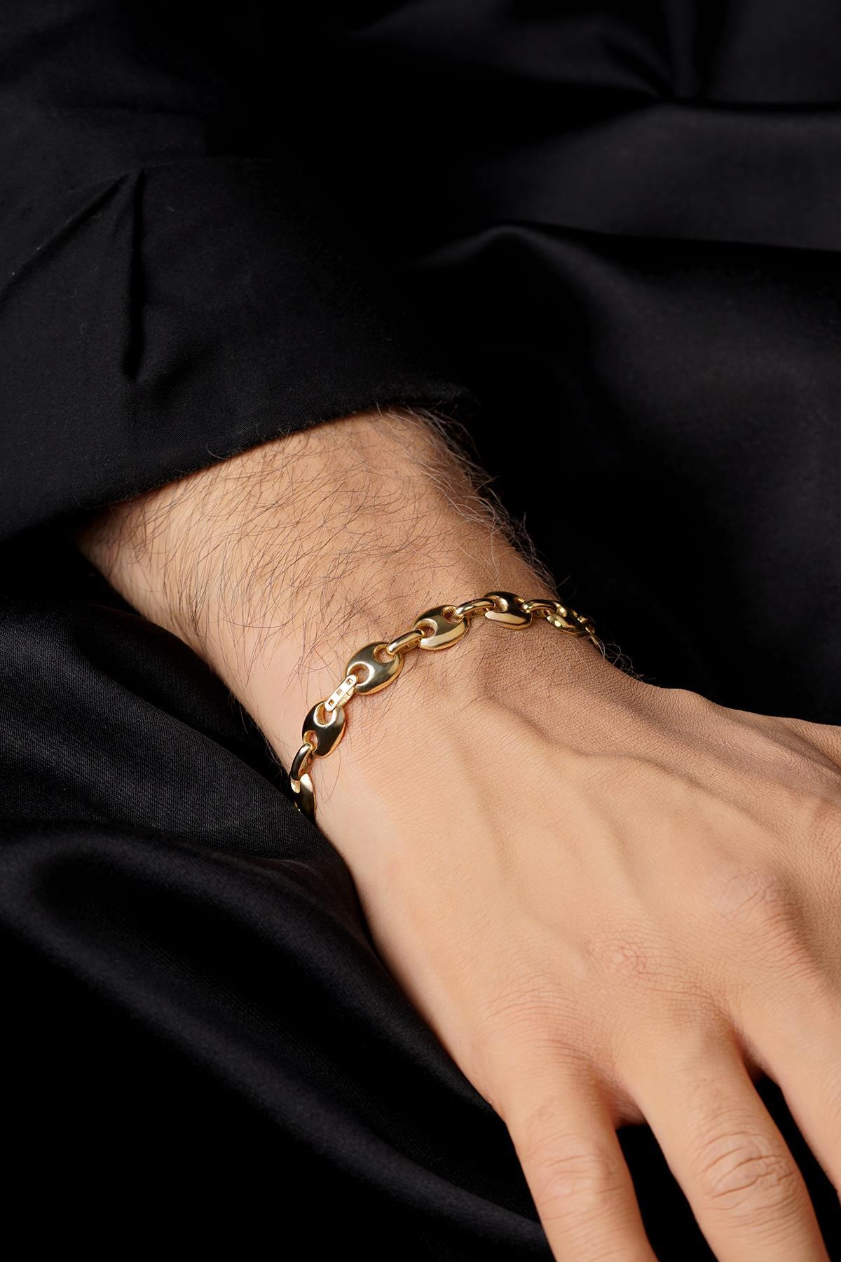 14 Ayar Altın Oval Desenli Erkek Bileklik - Fiyonk Kuyumculuk (1)