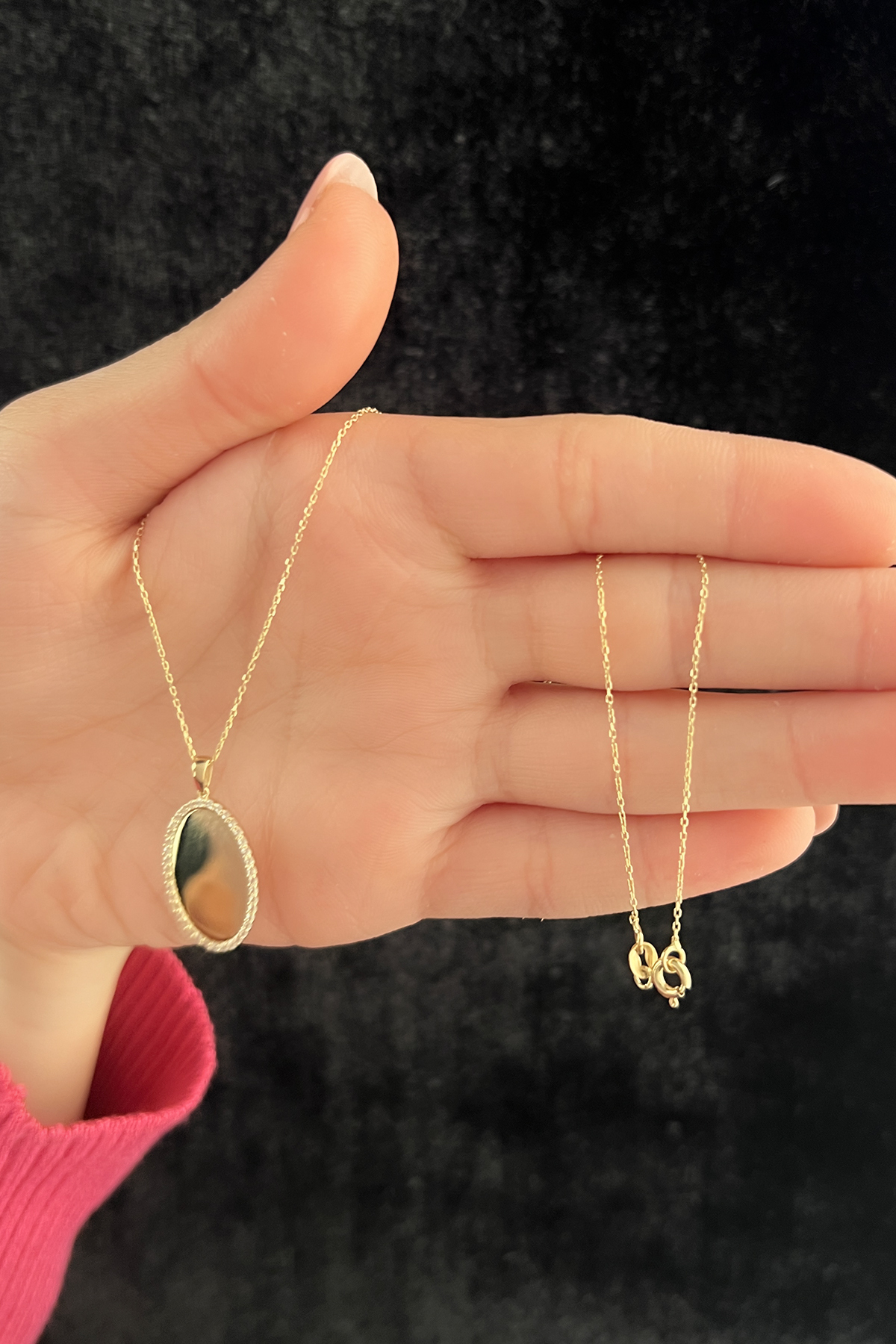 14 Ayar Altın Oval Plaka Kolye - Fiyonk Kuyumculuk (1)