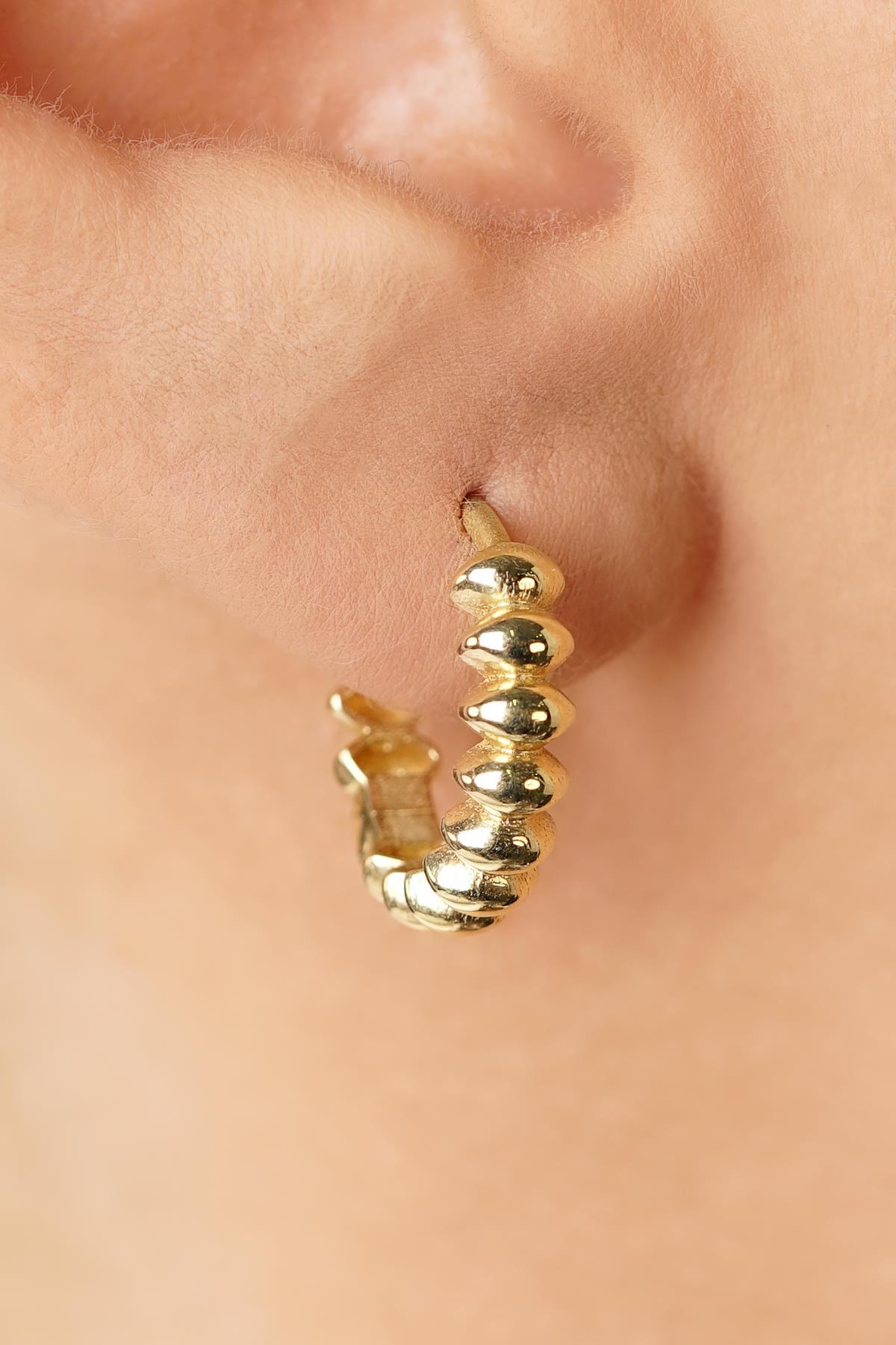 14 Ayar Altın Oval Toplu Halka Küpe - Fiyonk Kuyumculuk