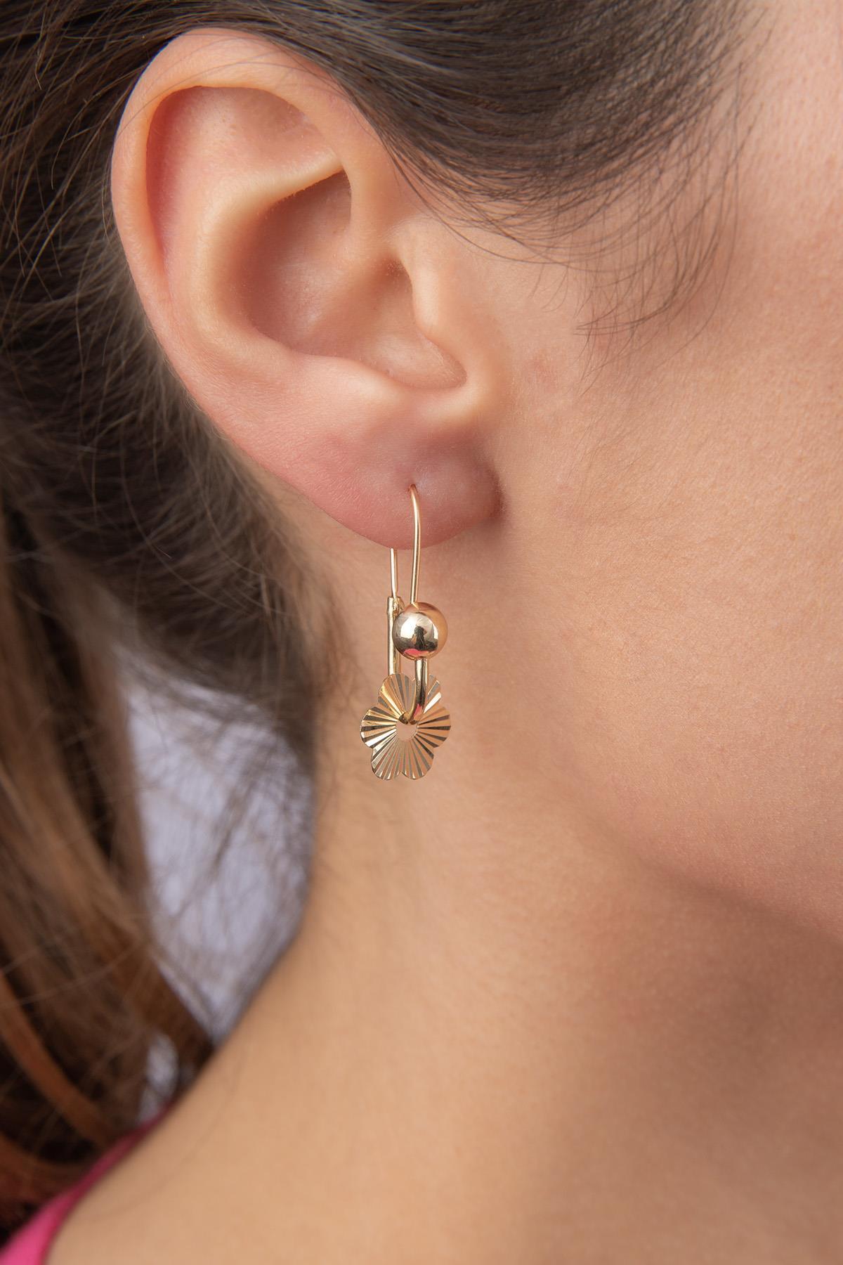 14 Ayar Altın Papatya Sallantılı Pır Pır Küpe - Fiyonk Kuyumculuk (1)