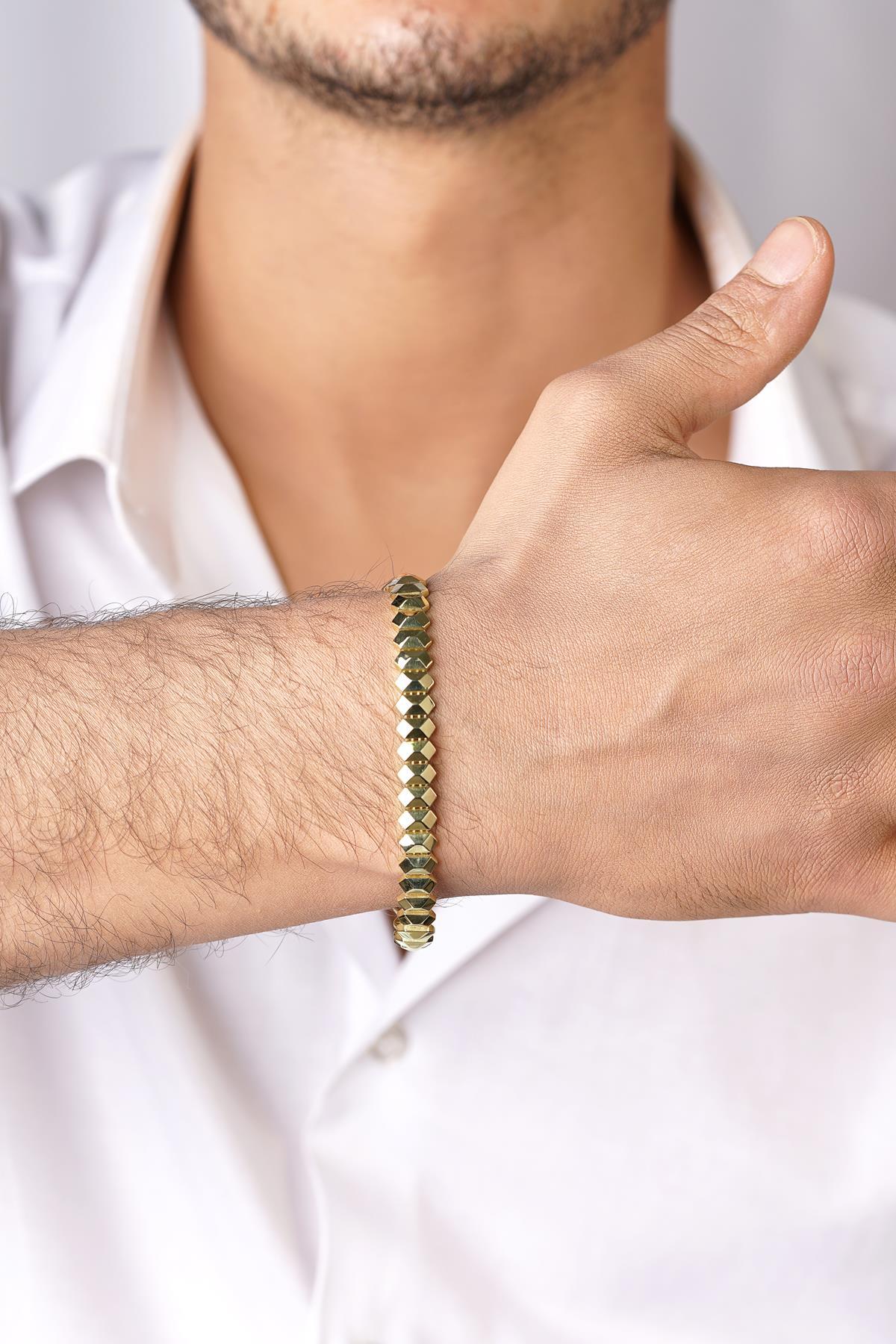 14 Ayar Altın Piramit Model Erkek Bileklik - Fiyonk Kuyumculuk (1)