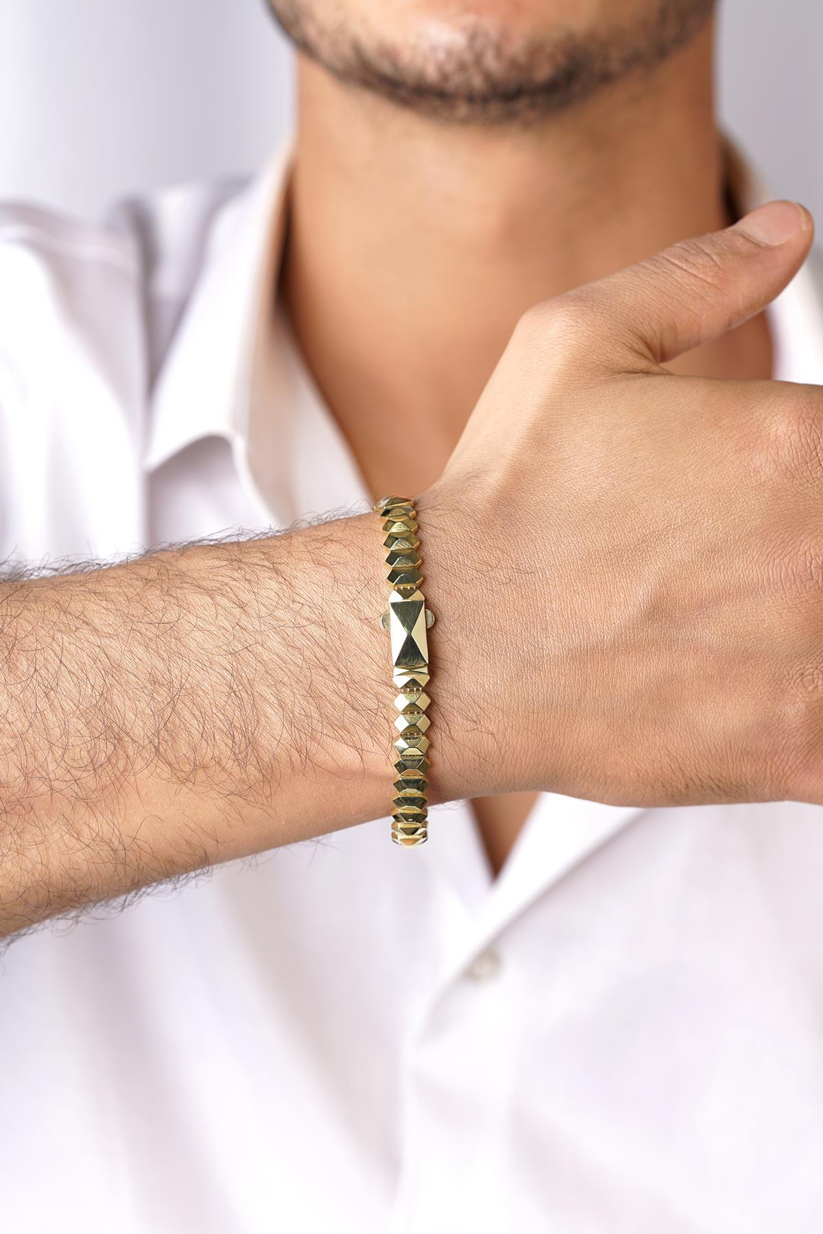 14 Ayar Altın Piramit Model Erkek Bileklik - Fiyonk Kuyumculuk (1)