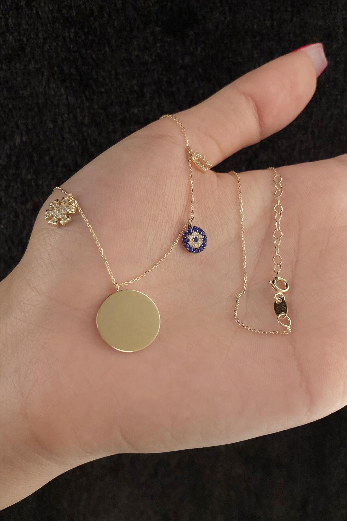 14 Ayar Altın Plaka Detaylı Şans Kolyesi - Fiyonk Kuyumculuk (1)