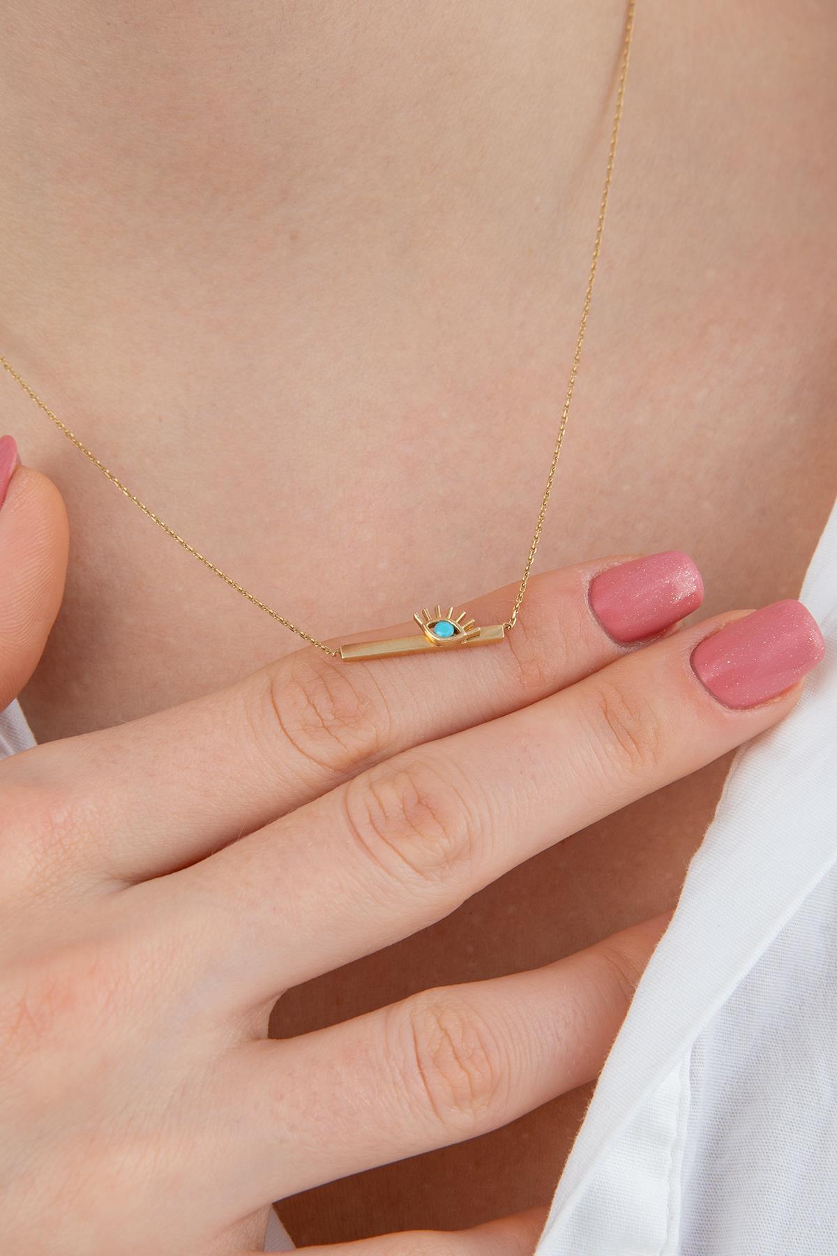 14 Ayar Altın Plaka Kirpik Kolye - Fiyonk Kuyumculuk (1)