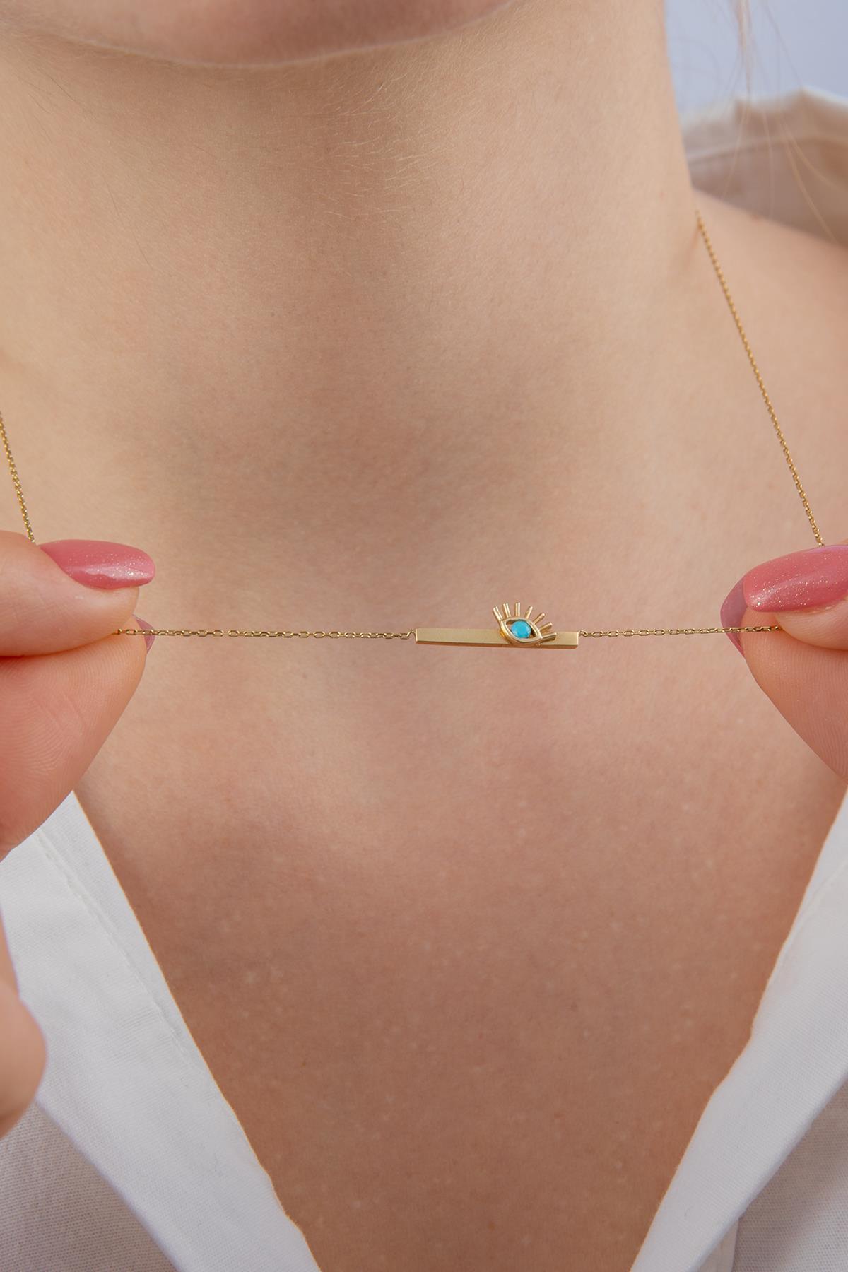 14 Ayar Altın Plaka Kirpik Kolye - Fiyonk Kuyumculuk (1)