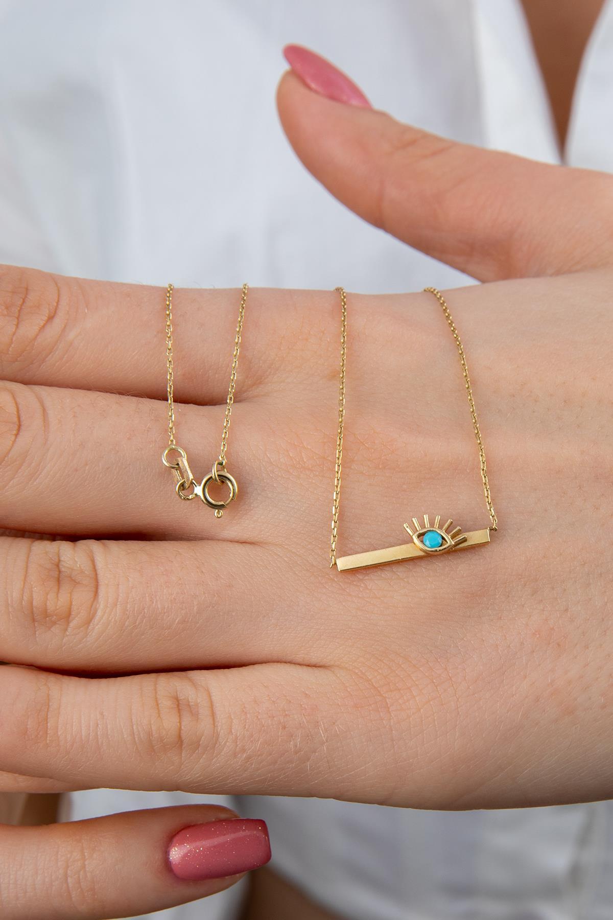 14 Ayar Altın Plaka Kirpik Kolye - Fiyonk Kuyumculuk (1)