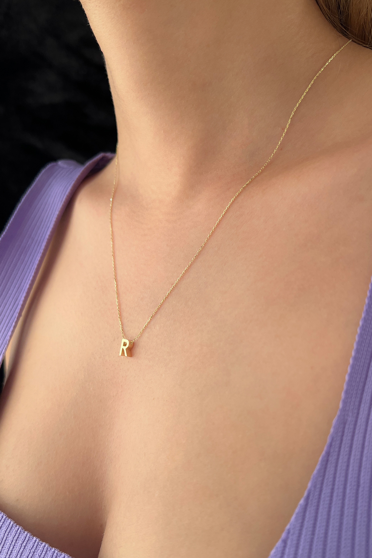 14 Ayar Altın R Harfli Kolye - Fiyonk Kuyumculuk