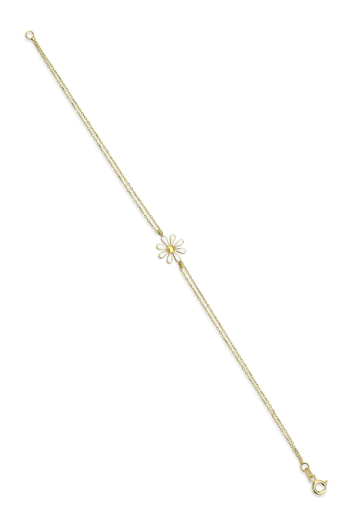 14 Ayar Altın Renkli Çift Zincirli Papatya Bileklik - Fiyonk Kuyumculuk (1)