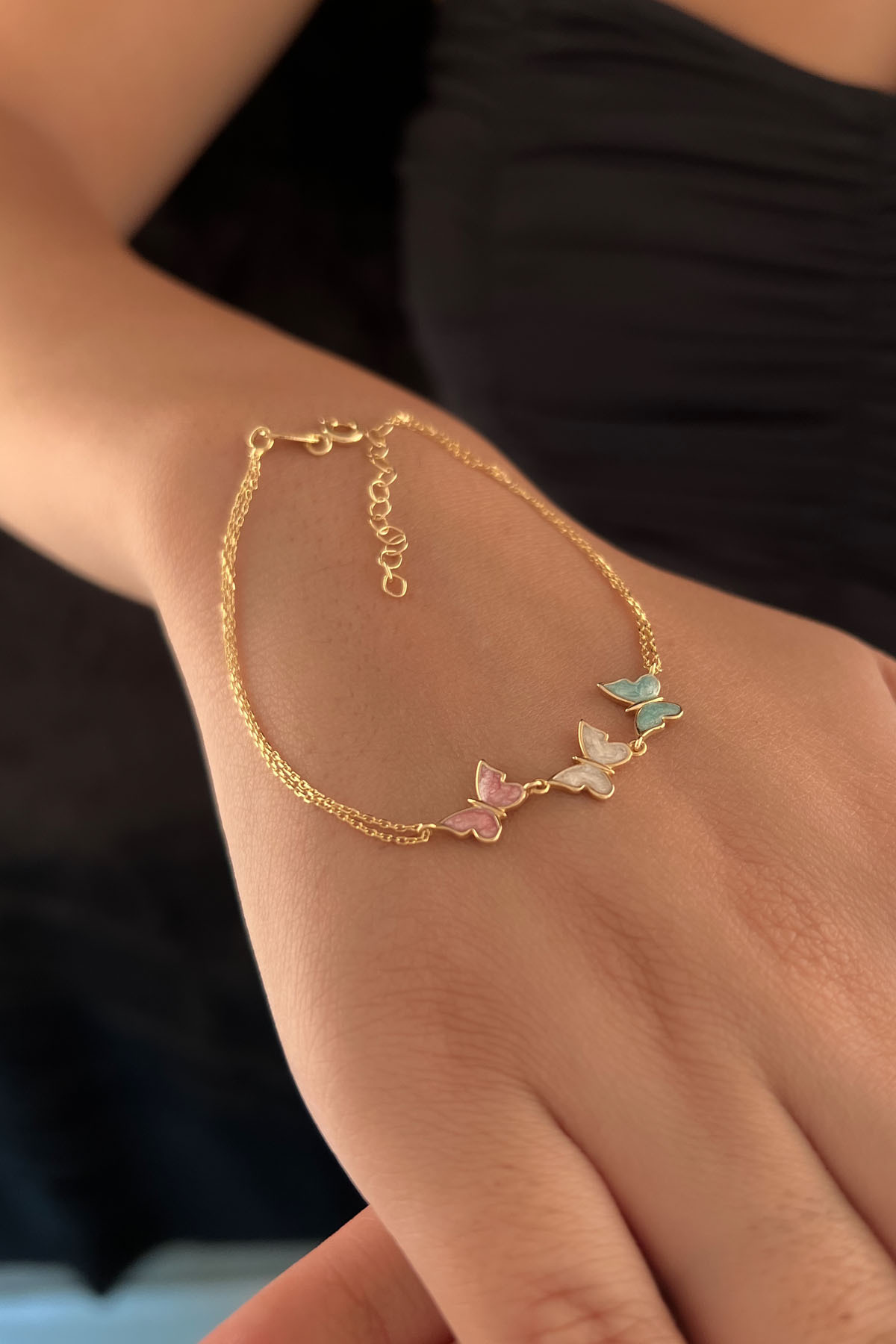 14 Ayar Altın Renkli Üç Kelebek Bileklik - Fiyonk Kuyumculuk (1)