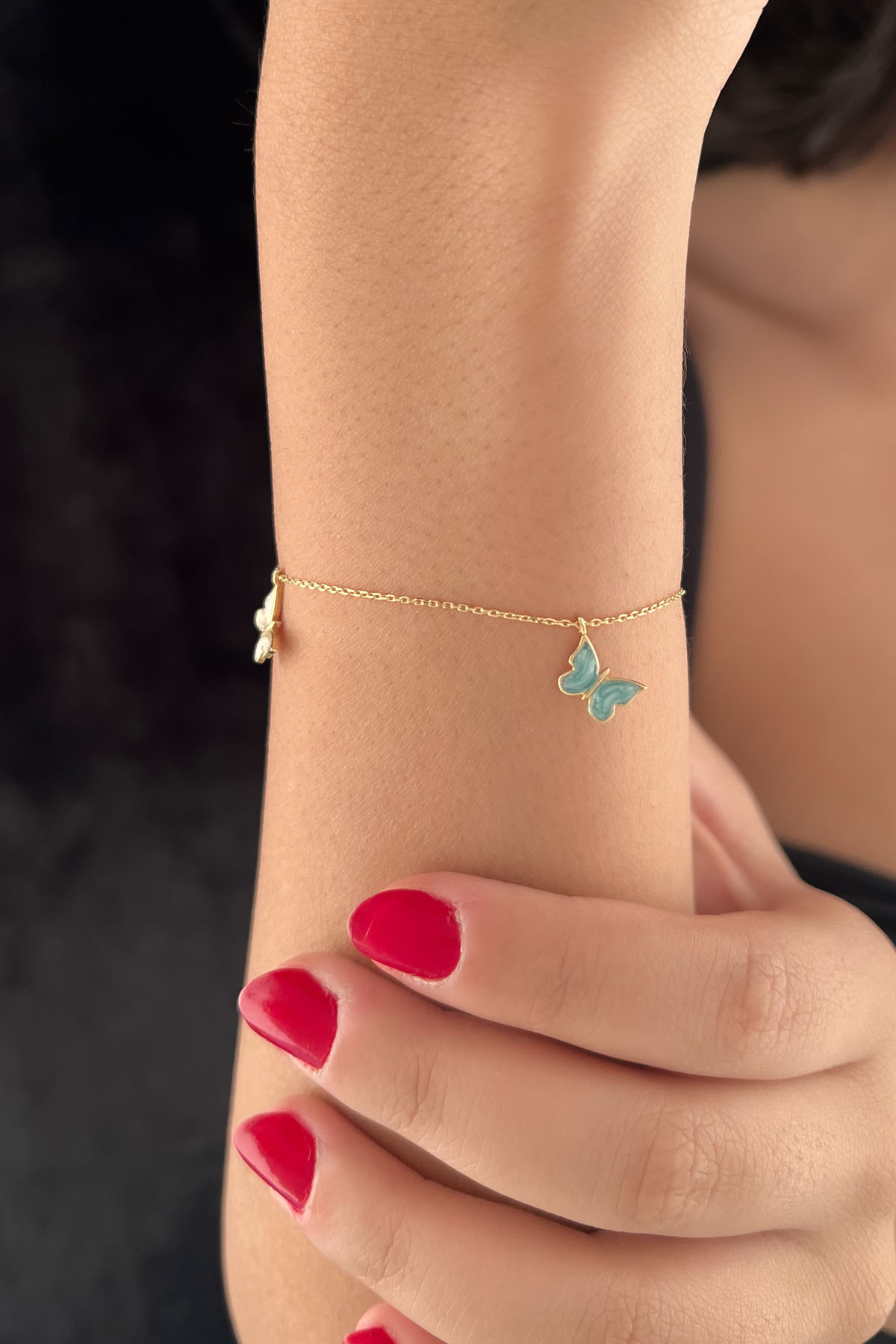 14 Ayar Altın Renkli Üç Kelebek Bileklik 2 - Fiyonk Kuyumculuk