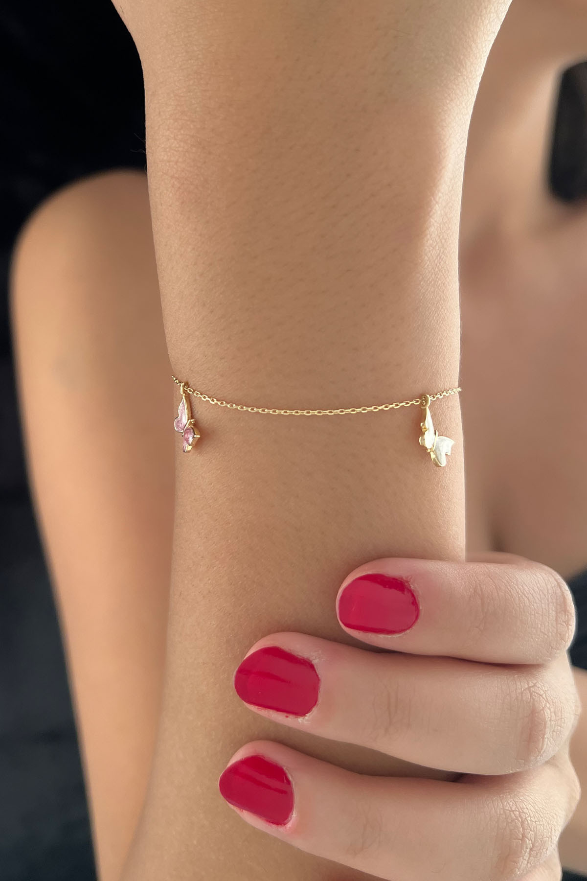 14 Ayar Altın Renkli Üç Kelebek Bileklik 2 - Fiyonk Kuyumculuk (1)