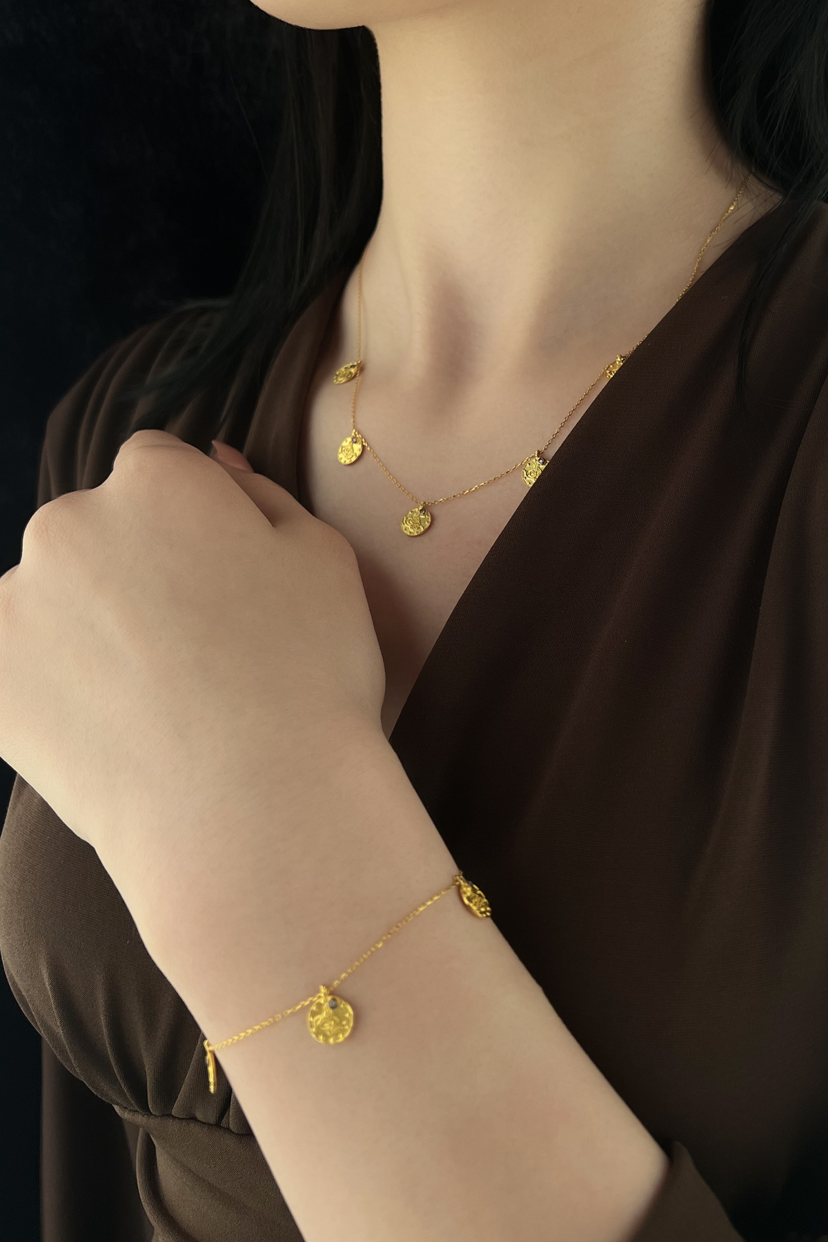 14 Ayar Altın Reşat Görünümlü Set (Kolye,Küpe,Bileklik) - Fiyonk Kuyumculuk