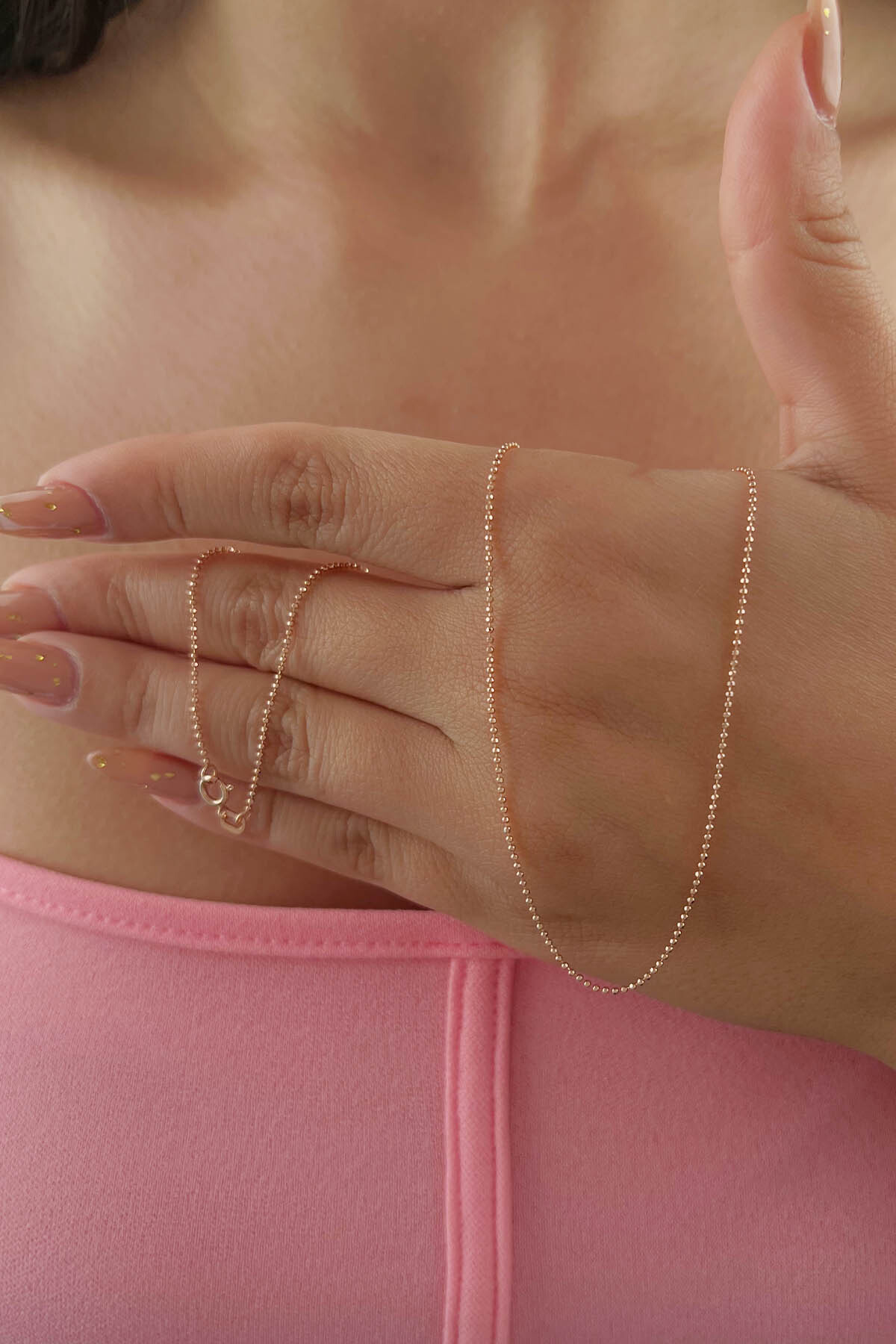 14 Ayar Altın Rose Topçuk Zincir 1.00 mm - Fiyonk Kuyumculuk (1)