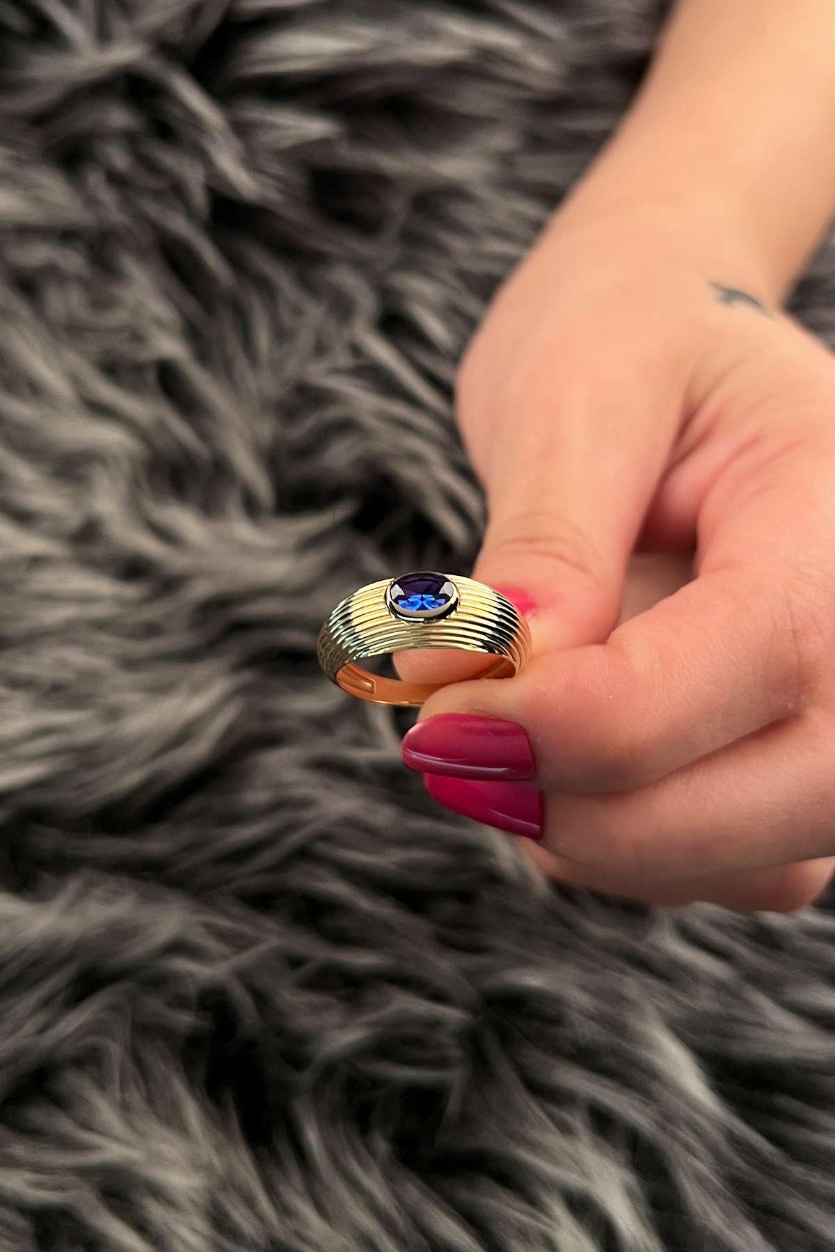 14 Ayar Altın Safir Detaylı Yüzük - Fiyonk Kuyumculuk (1)