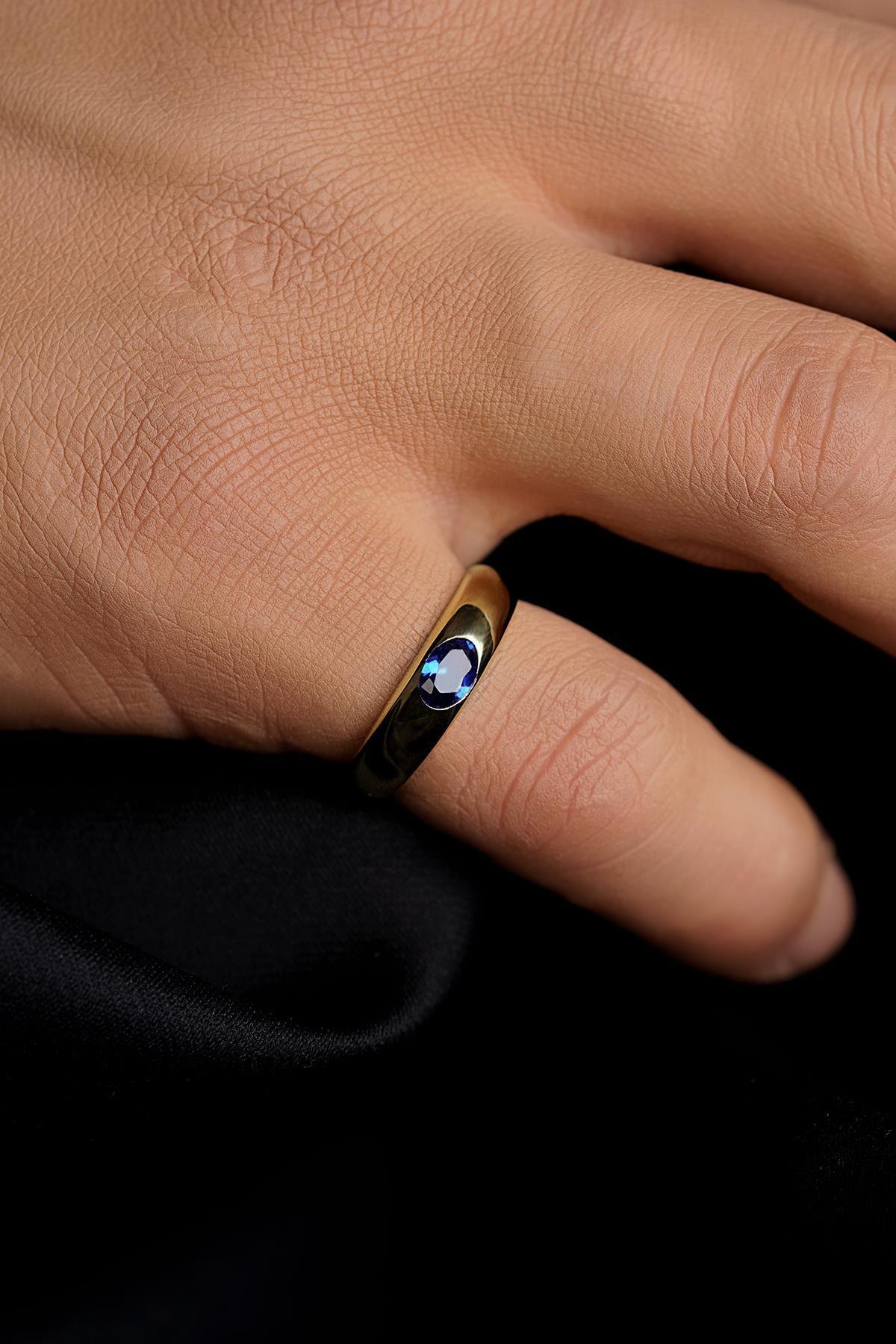 14 Ayar Altın Safir Taşlı Erkek Yüzük - Fiyonk Kuyumculuk (1)