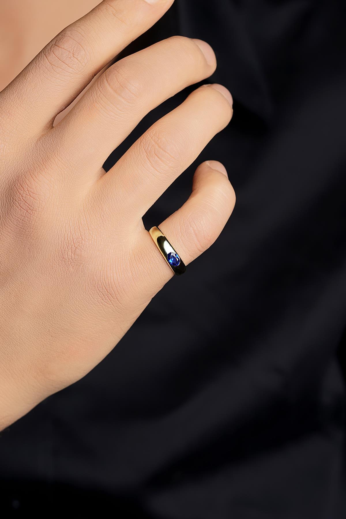 14 Ayar Altın Safir Taşlı Erkek Yüzük - Fiyonk Kuyumculuk (1)