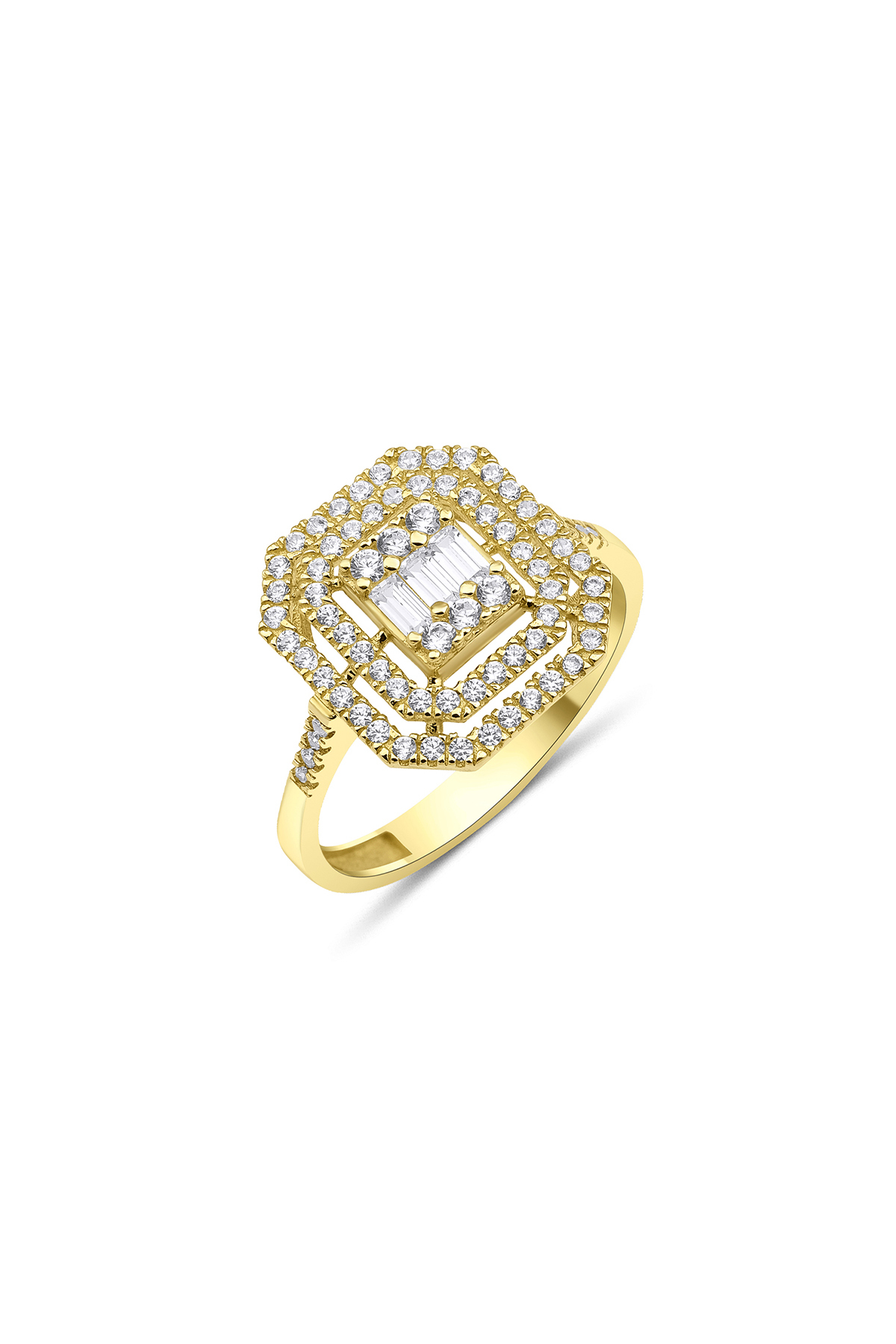 14 Ayar Altın Sarı Geniş Baget Taşlı Yüzük