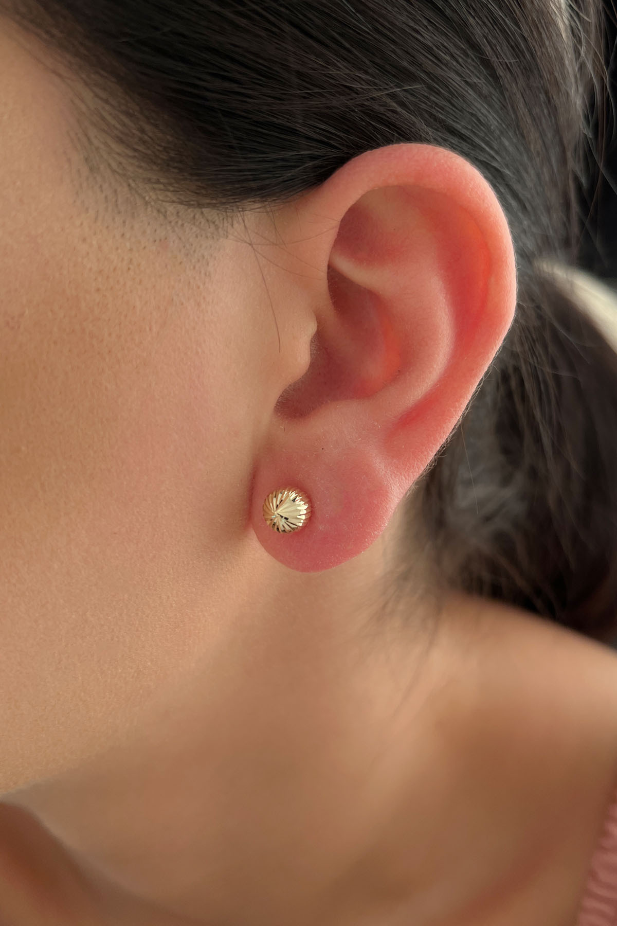 14 Ayar Altın Sarı Işıltılı Top Küpe Büyük - Fiyonk Kuyumculuk