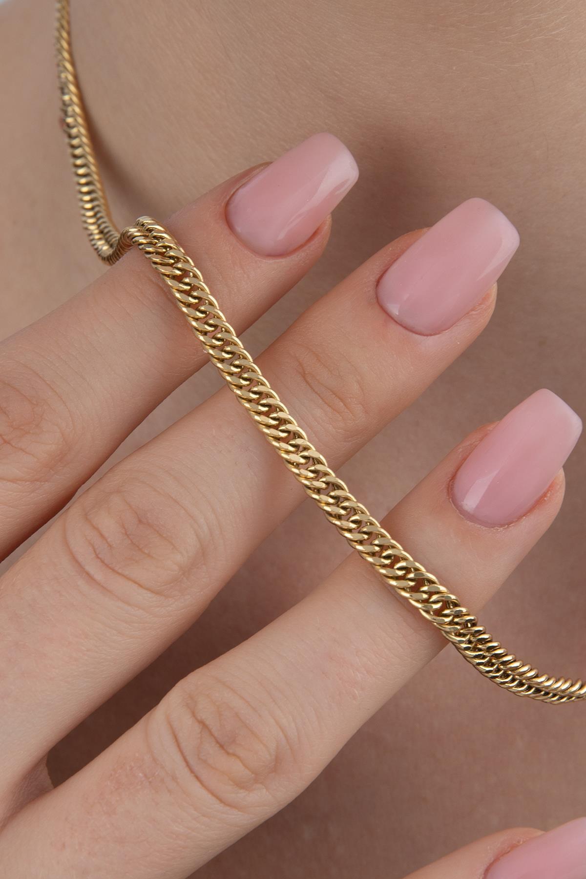 14 Ayar Altın Sık Gurmet Zincir Kolye 4 mm - Fiyonk Kuyumculuk (1)