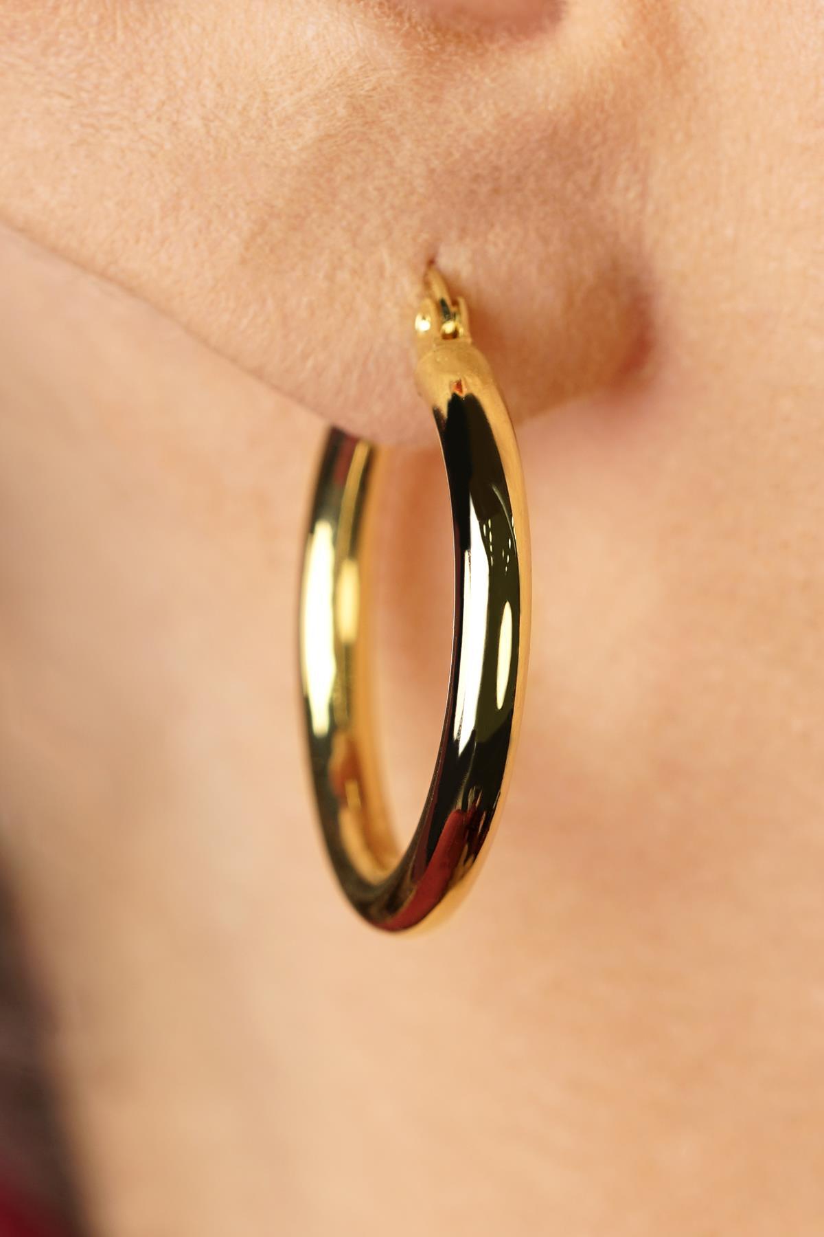 14 Ayar Altın Silindir Halka Küpe 1 - Fiyonk Kuyumculuk