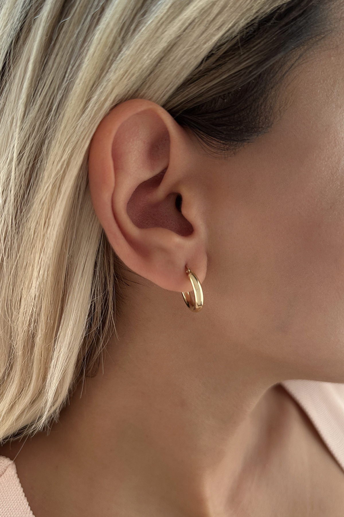 14 Ayar Altın Silindir Halka Küpe 10 - Fiyonk Kuyumculuk