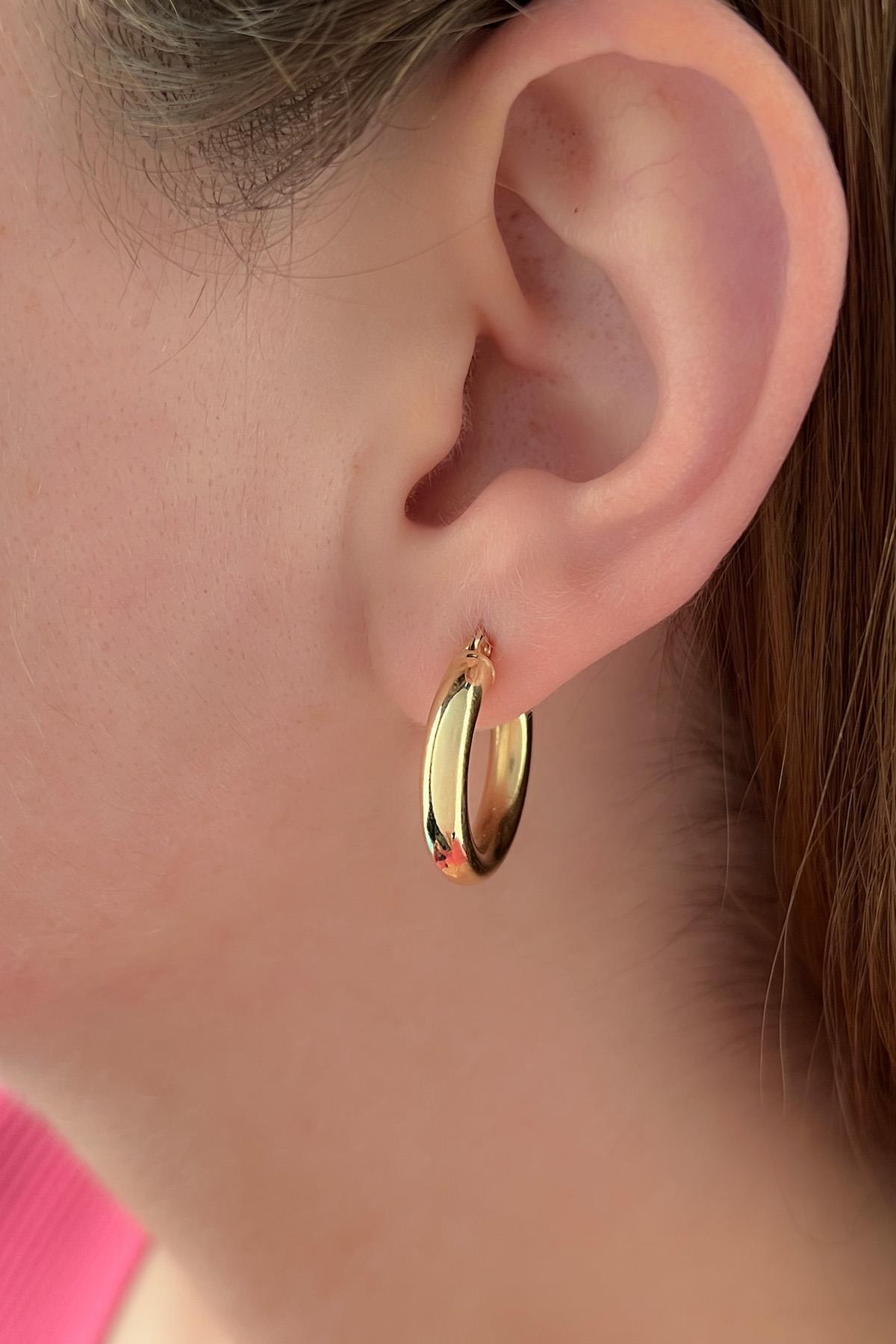 14 Ayar Altın Silindir Halka Küpe - Fiyonk Kuyumculuk