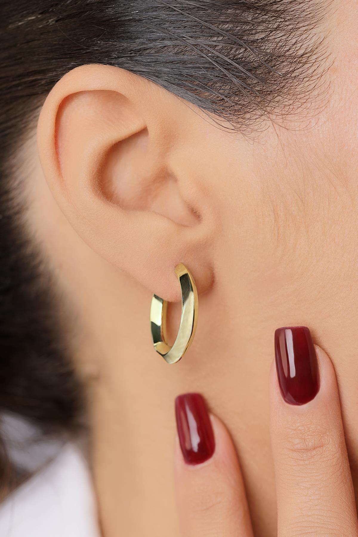 14 Ayar Altın Simetrik Kesim Halka Küpe - Fiyonk Kuyumculuk (1)