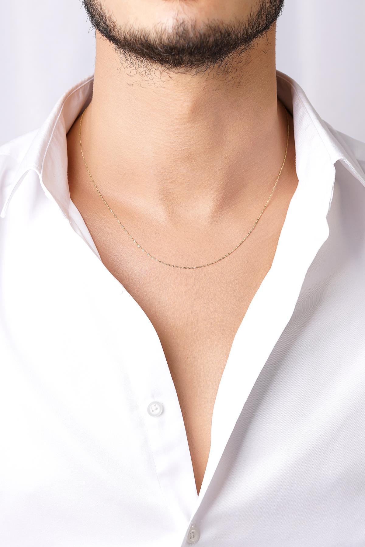 14 Ayar Altın Singapur Zincir Erkek Kolye 0.75 mm - Fiyonk Kuyumculuk