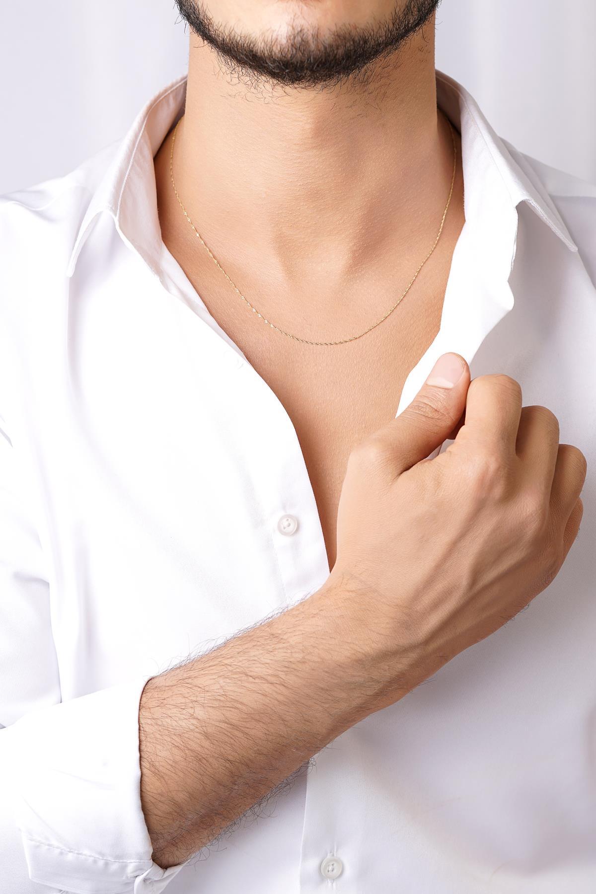 14 Ayar Altın Singapur Zincir Erkek Kolye 0.75 mm - Fiyonk Kuyumculuk (1)