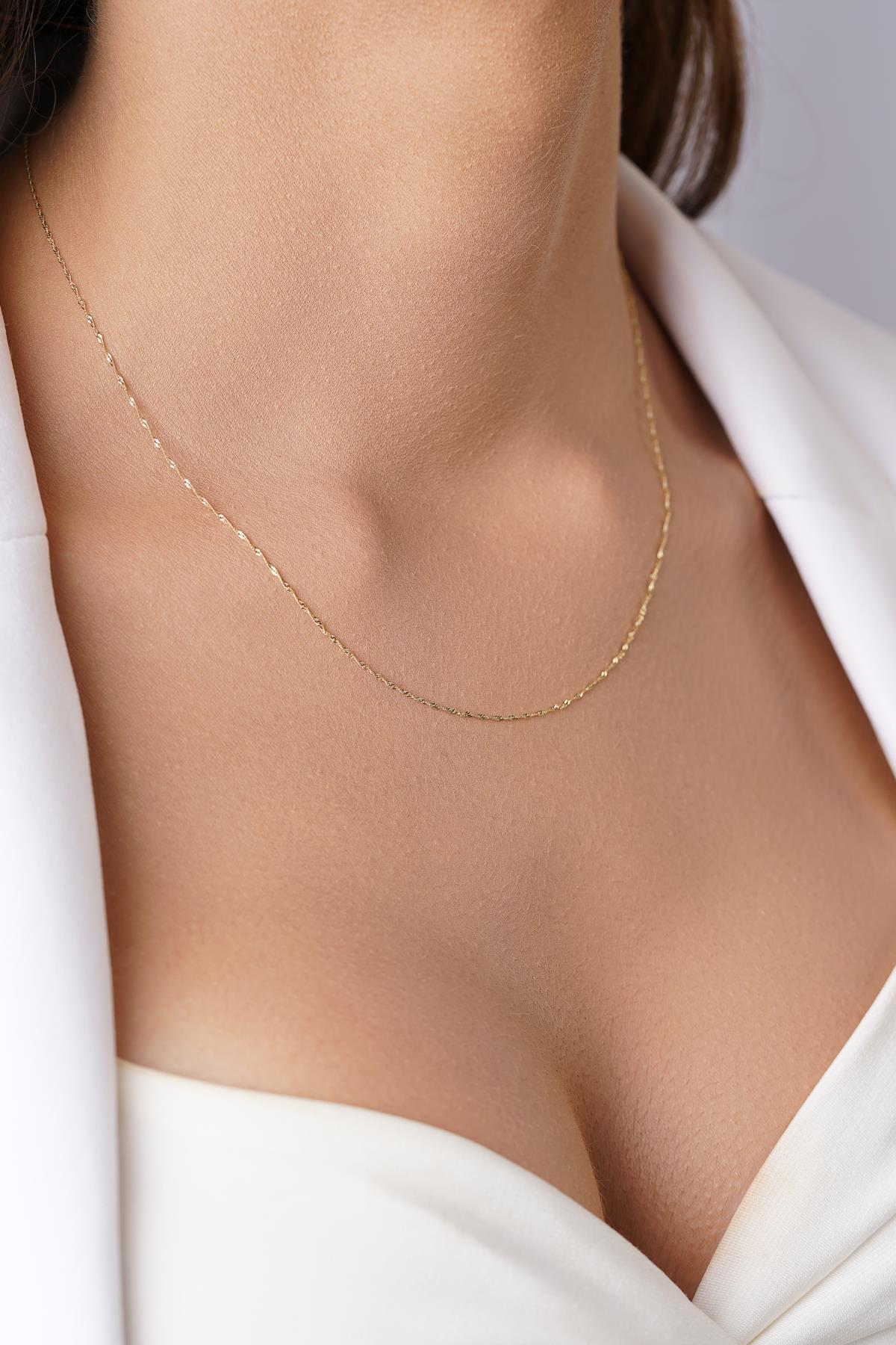 14 Ayar Altın Baby Singapur Zincir Kolye 0.75 mm - Fiyonk Kuyumculuk