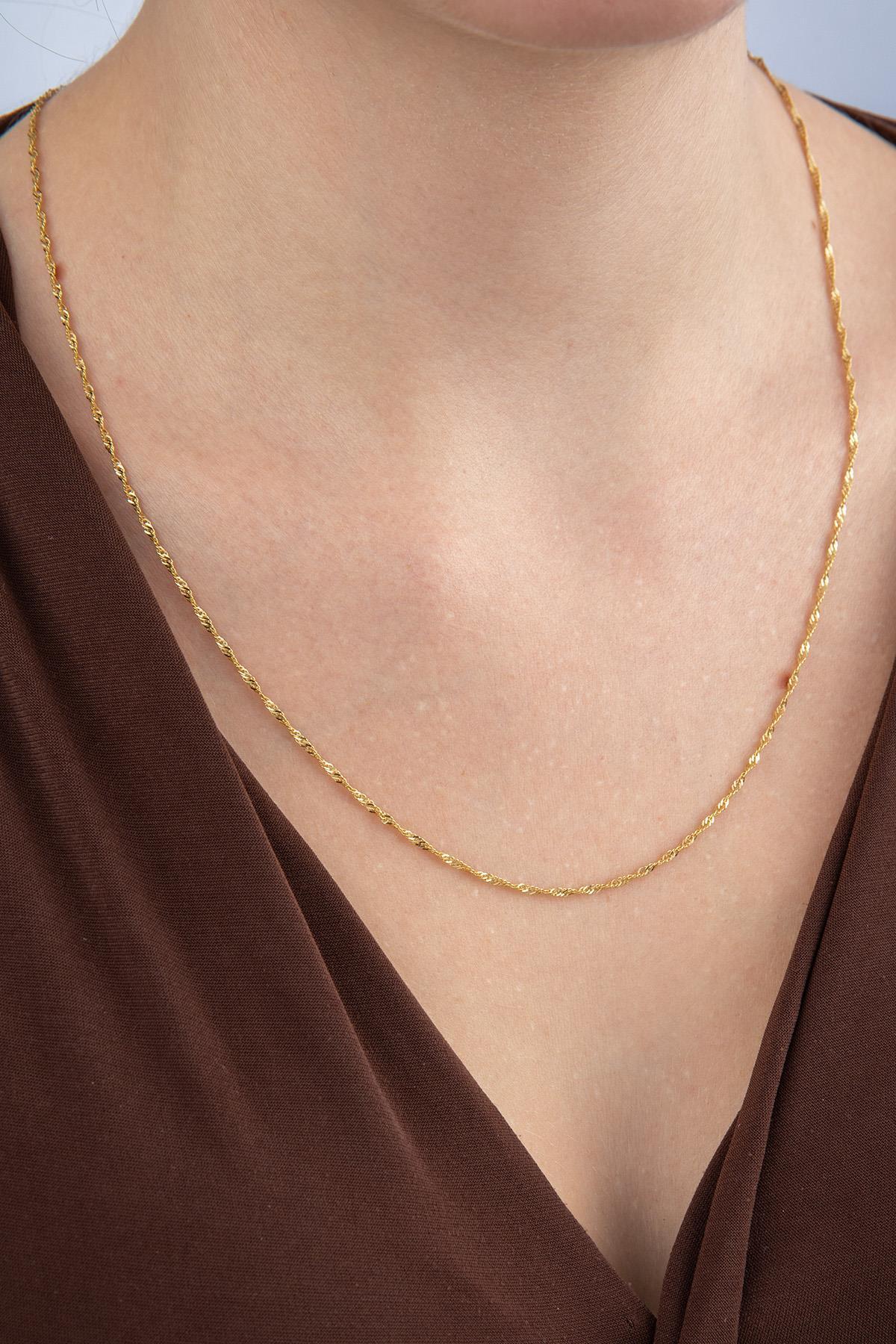 14 Ayar Altın Singapur Zincir Kolye 1.40 mm - Fiyonk Kuyumculuk