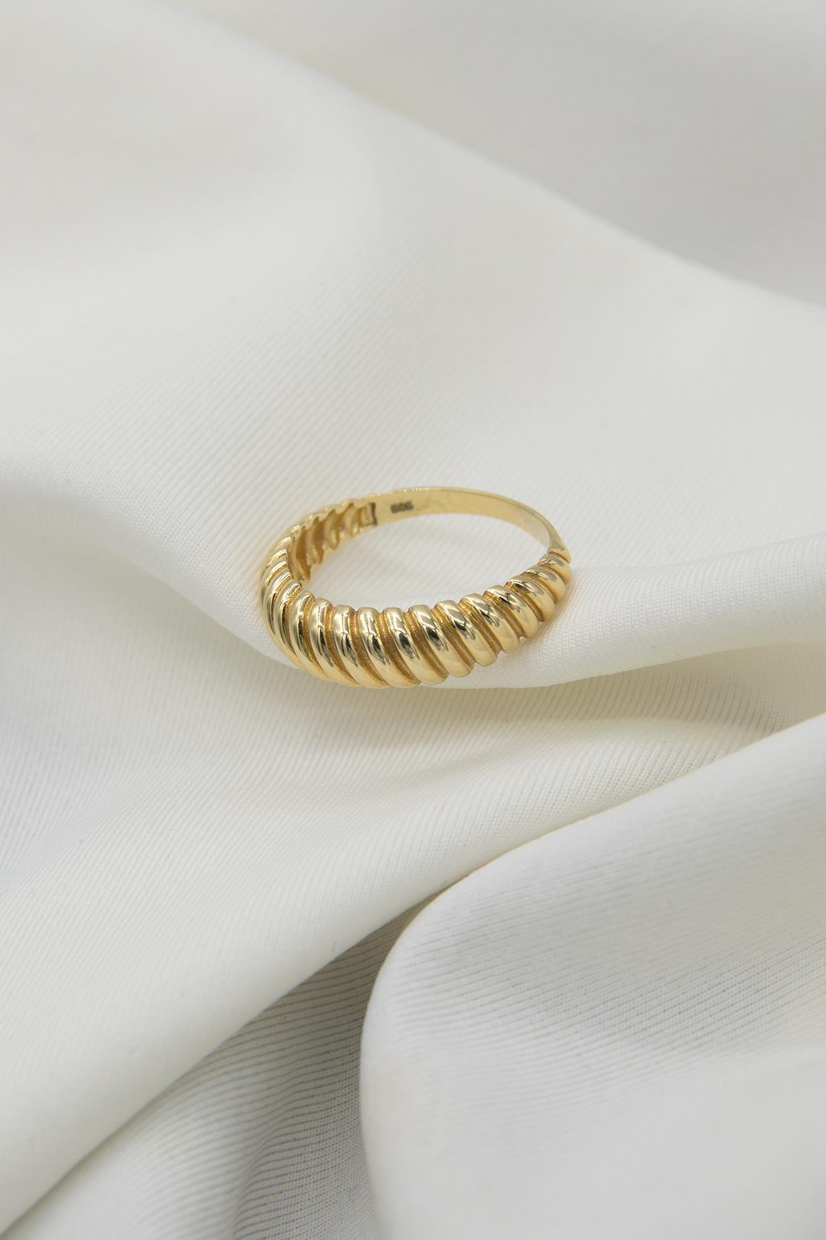 14 Ayar Altın Sıralı Halat Yüzük - Fiyonk Kuyumculuk (1)