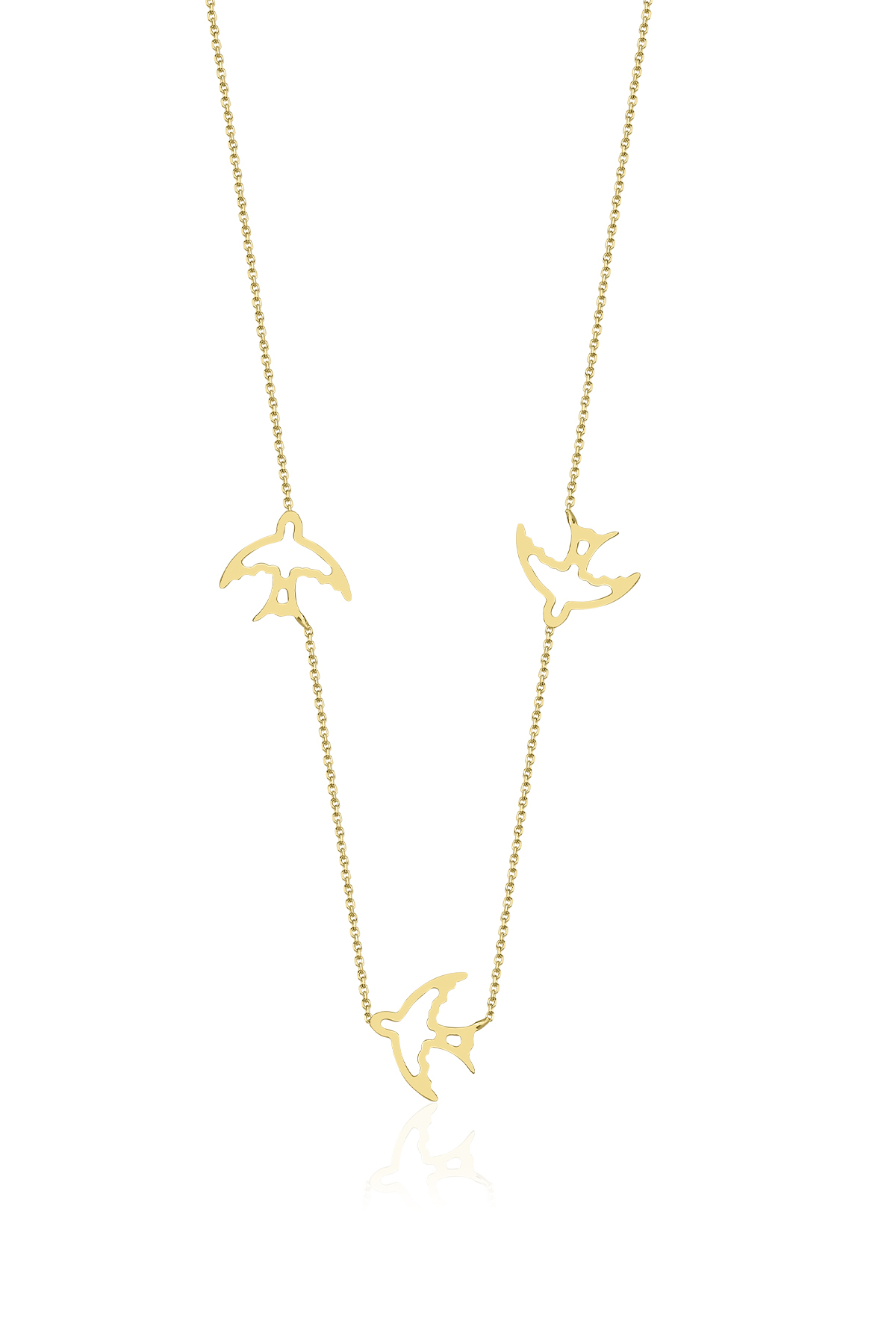 14 Ayar Altın Sıralı Kırlangıç Kolye - Fiyonk Kuyumculuk