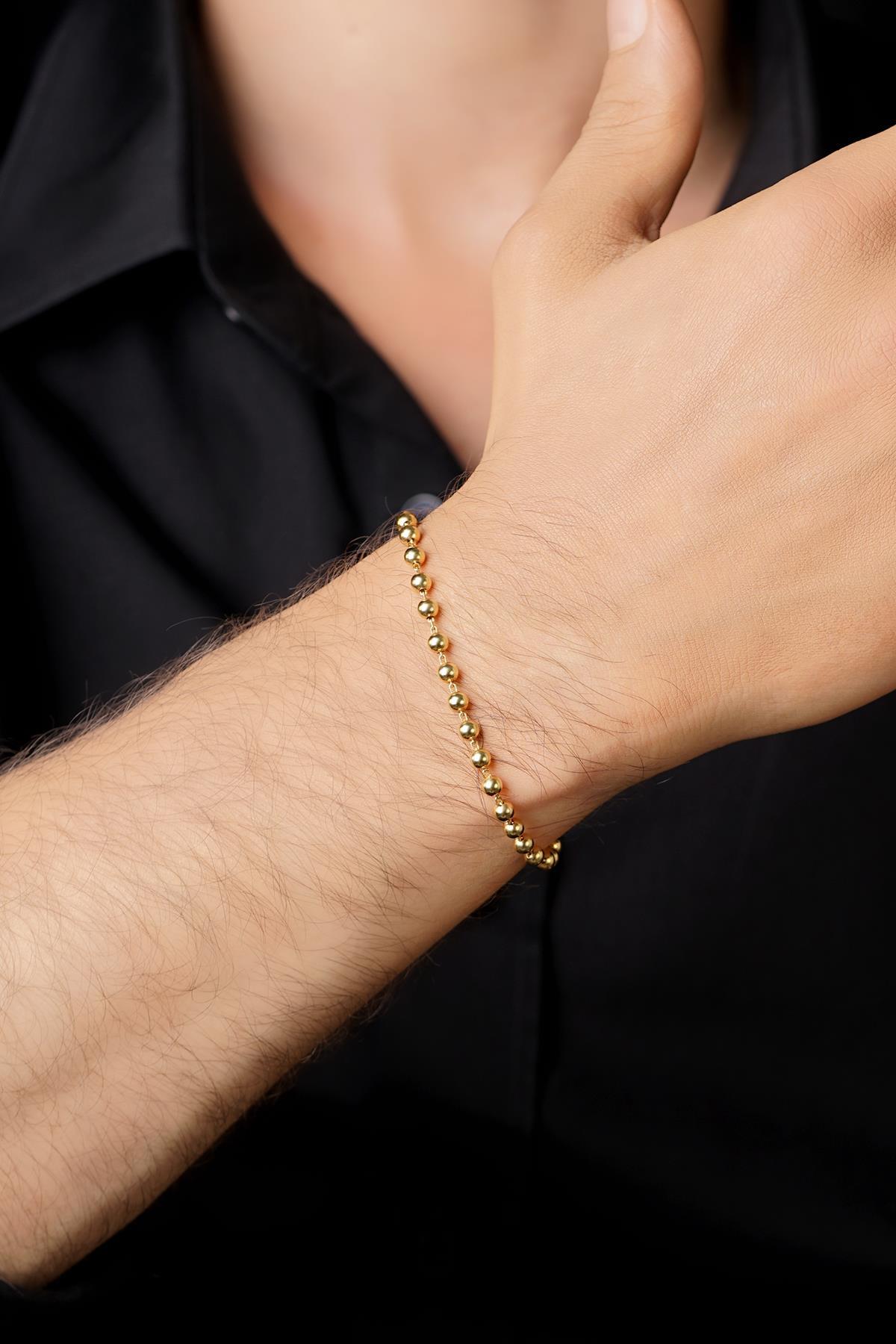 14 Ayar Altın Sıralı Topcuklar Bileklik Erkek - Fiyonk Kuyumculuk (1)