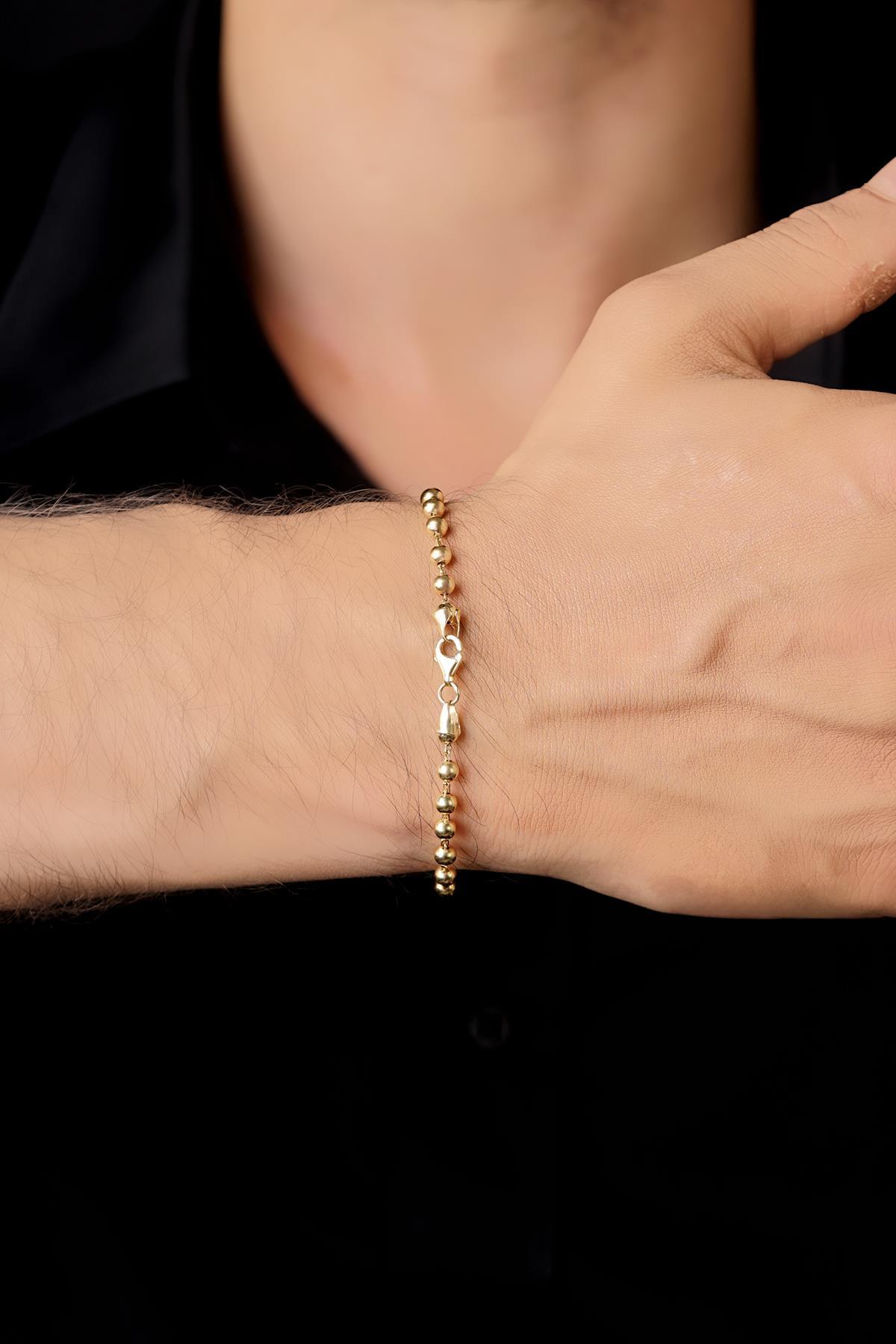 14 Ayar Altın Sıralı Topcuklar Bileklik Erkek - Fiyonk Kuyumculuk (1)