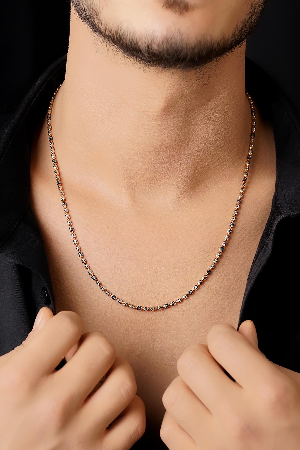 14 Ayar Altın Siyah Mine Detaylı Adelle Kolye Erkek - Fiyonk Kuyumculuk (1)