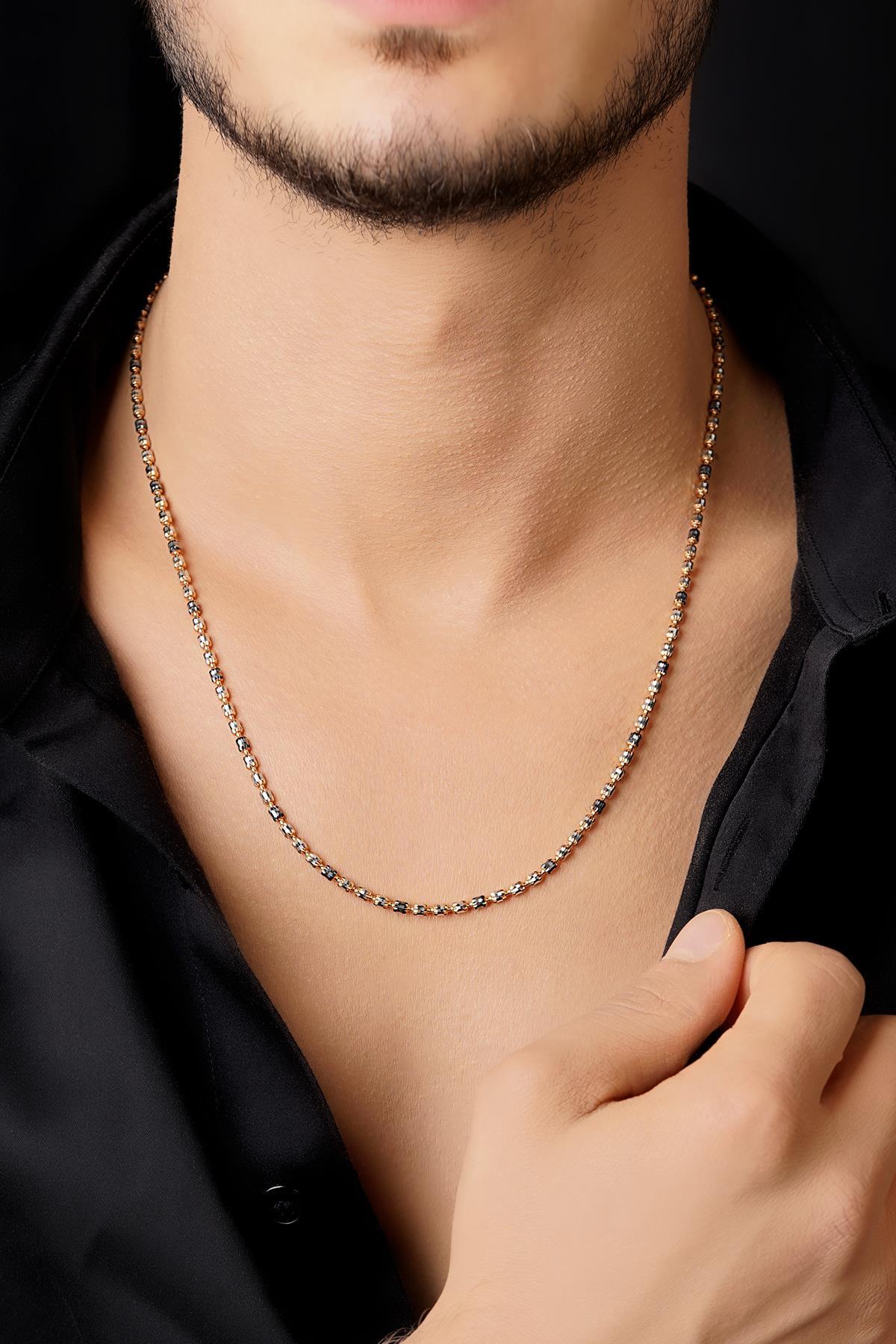 14 Ayar Altın Siyah Mine Detaylı Adelle Kolye Erkek - Fiyonk Kuyumculuk (1)