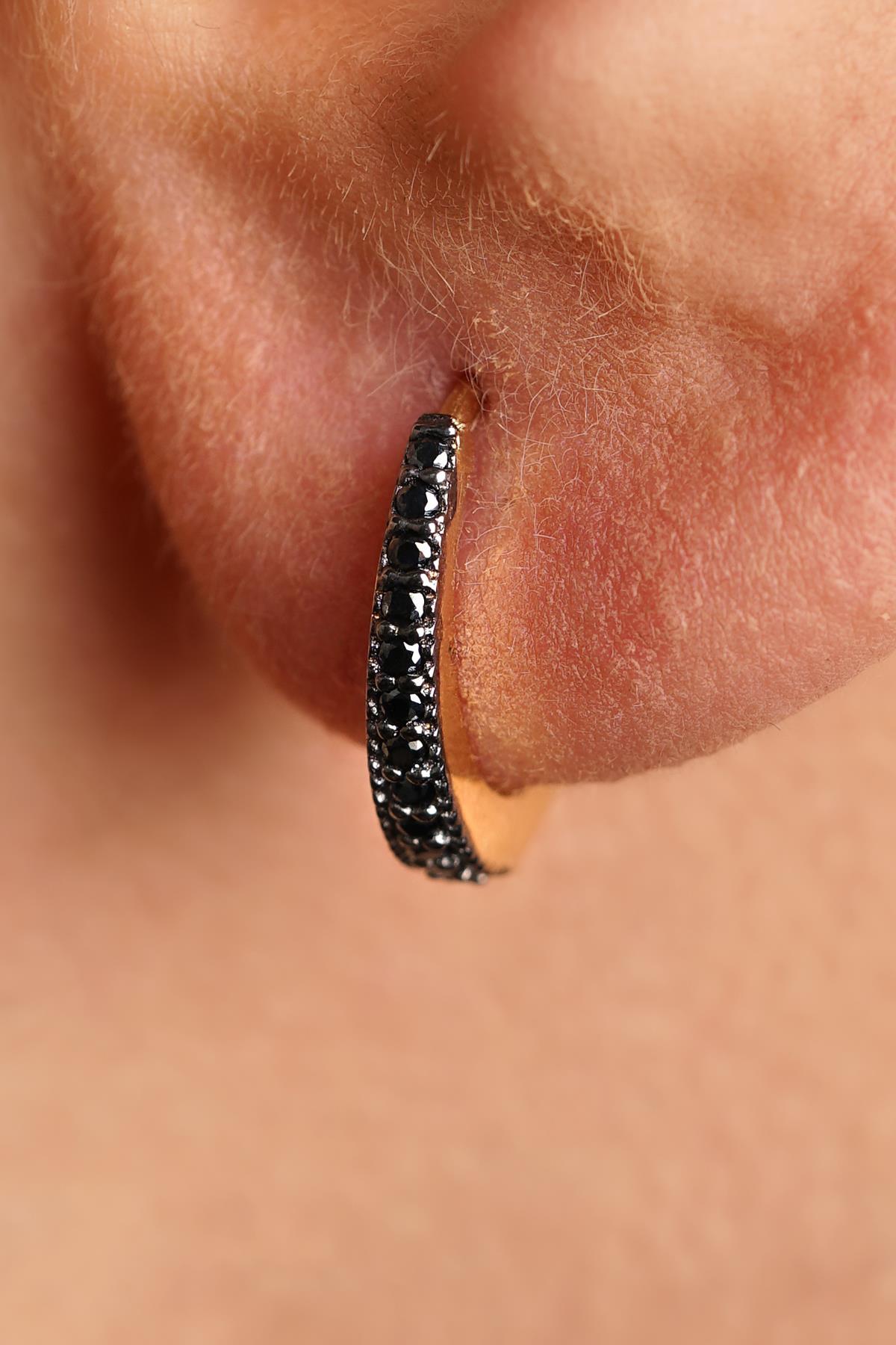 14 Ayar Altın Siyah Taşlı Süzme Erkek Halka Küpe - Fiyonk Kuyumculuk (1)