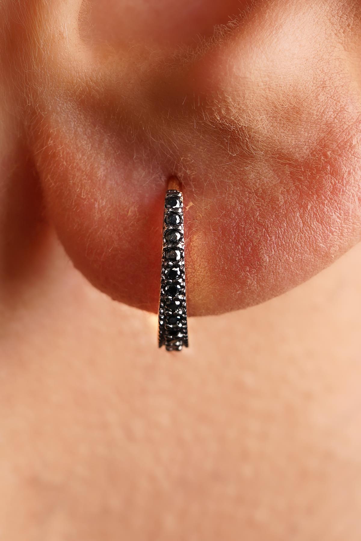 14 Ayar Altın Siyah Taşlı Süzme Erkek Halka Küpe - Fiyonk Kuyumculuk (1)