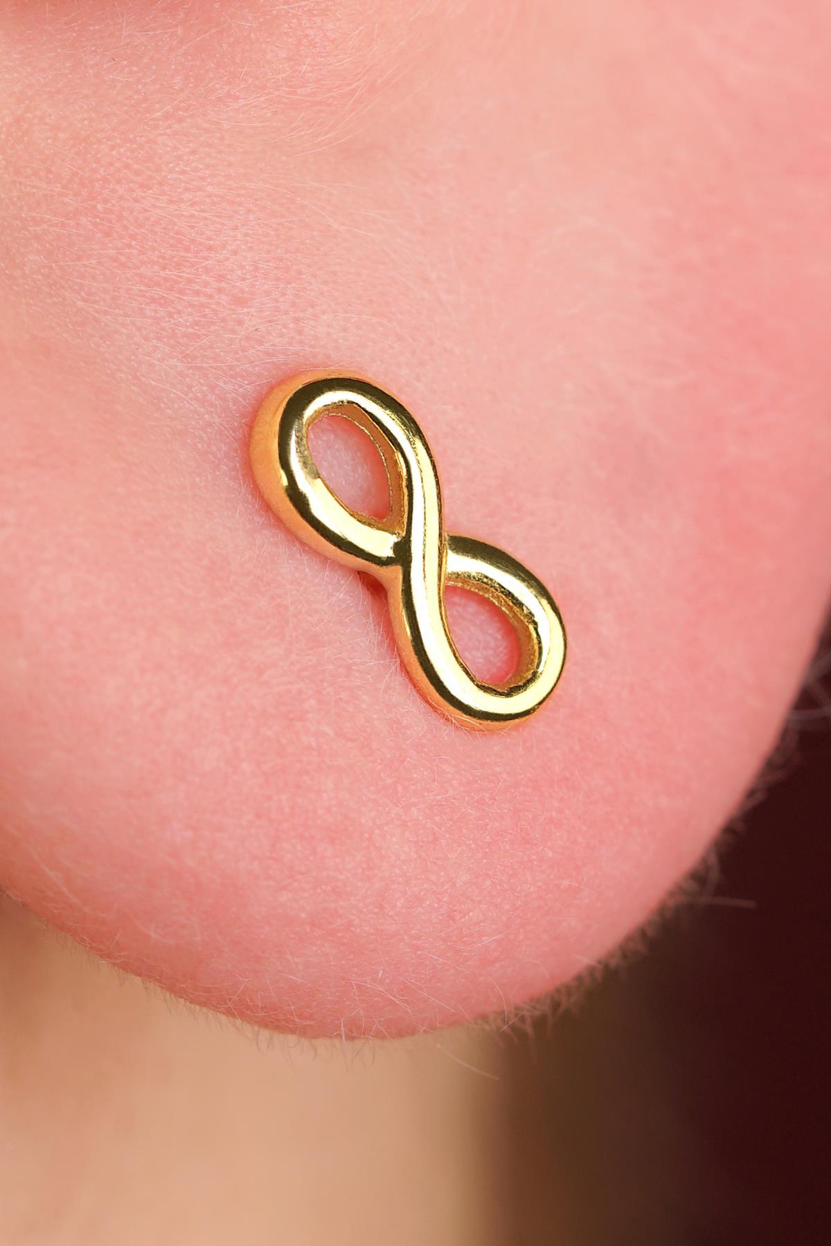 14 Ayar Altın Sonsuzluk Küpe Erkek - Fiyonk Kuyumculuk