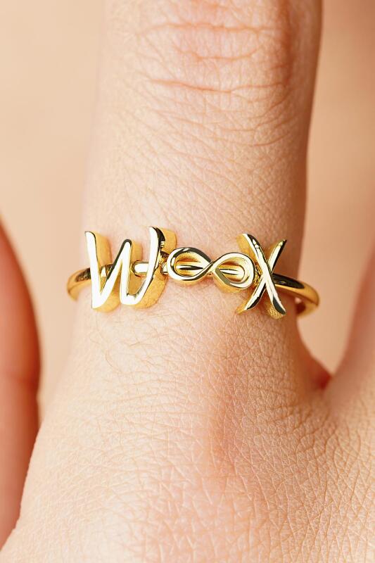 14 Ayar Altın Sonsuzluk Sembollü Kişiye Özel Tasarım Harfli Yüzük - Fiyonk Kuyumculuk